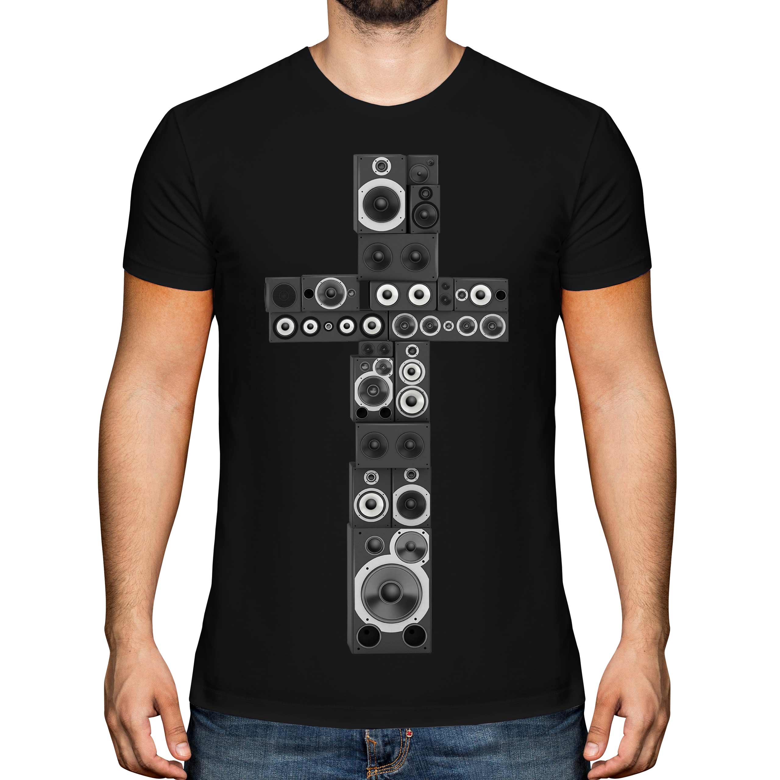 SPEAKERS CROSS MENS PRINTED FASHION T-SHIRT TOP SWAG CHRISTIAN