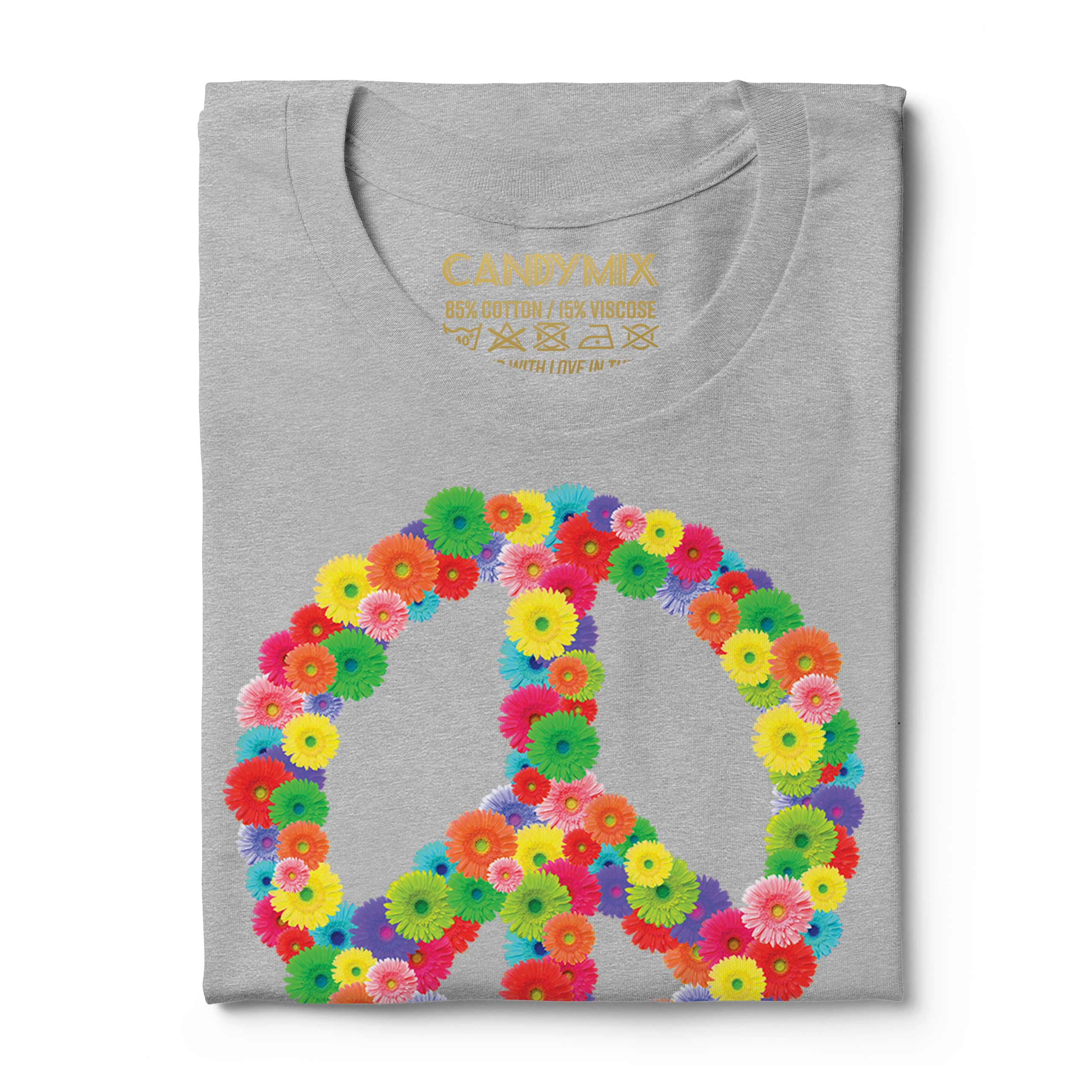 FLOWER POWER MENS FASHION PRINT T-SHIRT HIPPY HIPSTER CND SYMBOL PEACE BAN BOMB