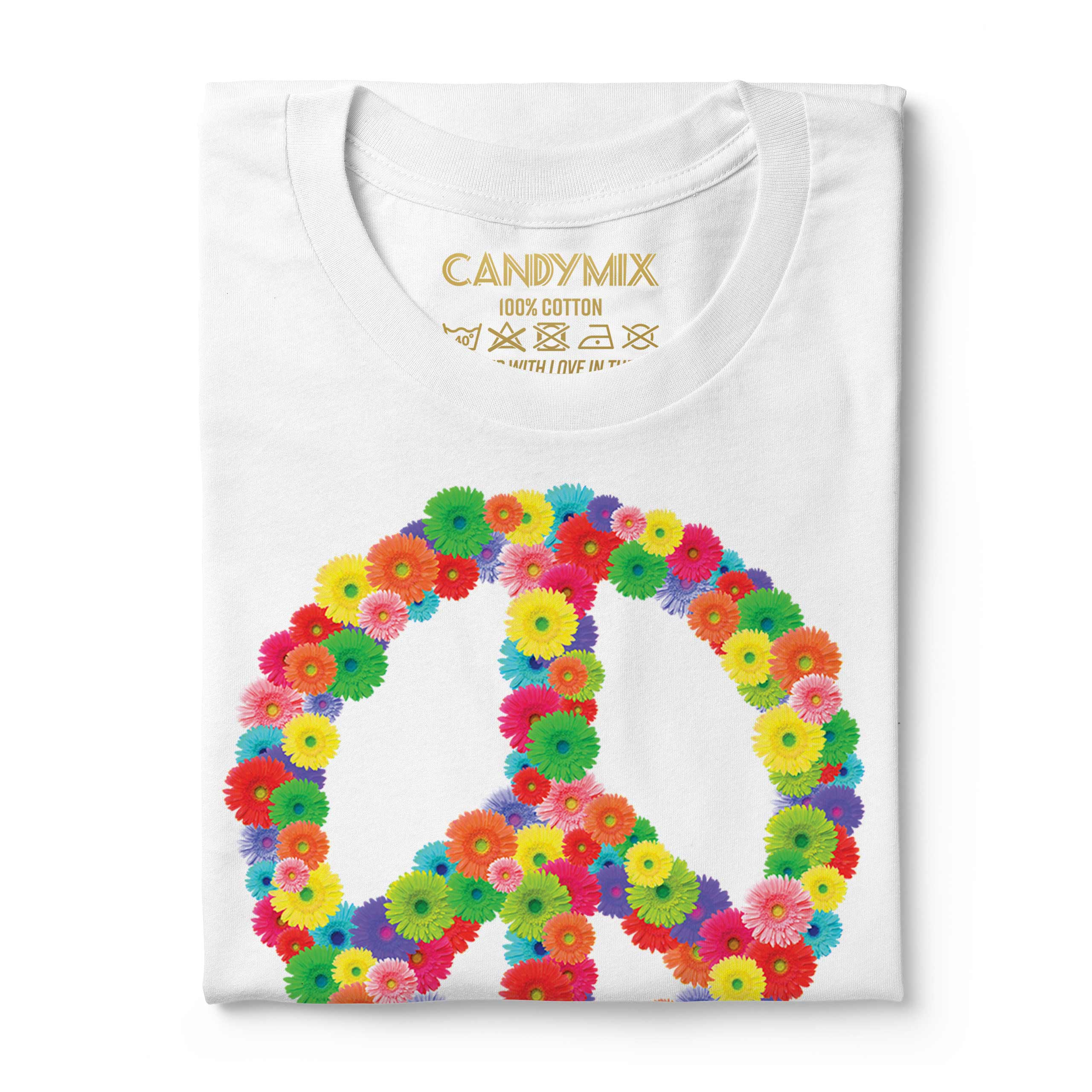 FLOWER POWER MENS FASHION PRINT T-SHIRT HIPPY HIPSTER CND SYMBOL PEACE BAN BOMB