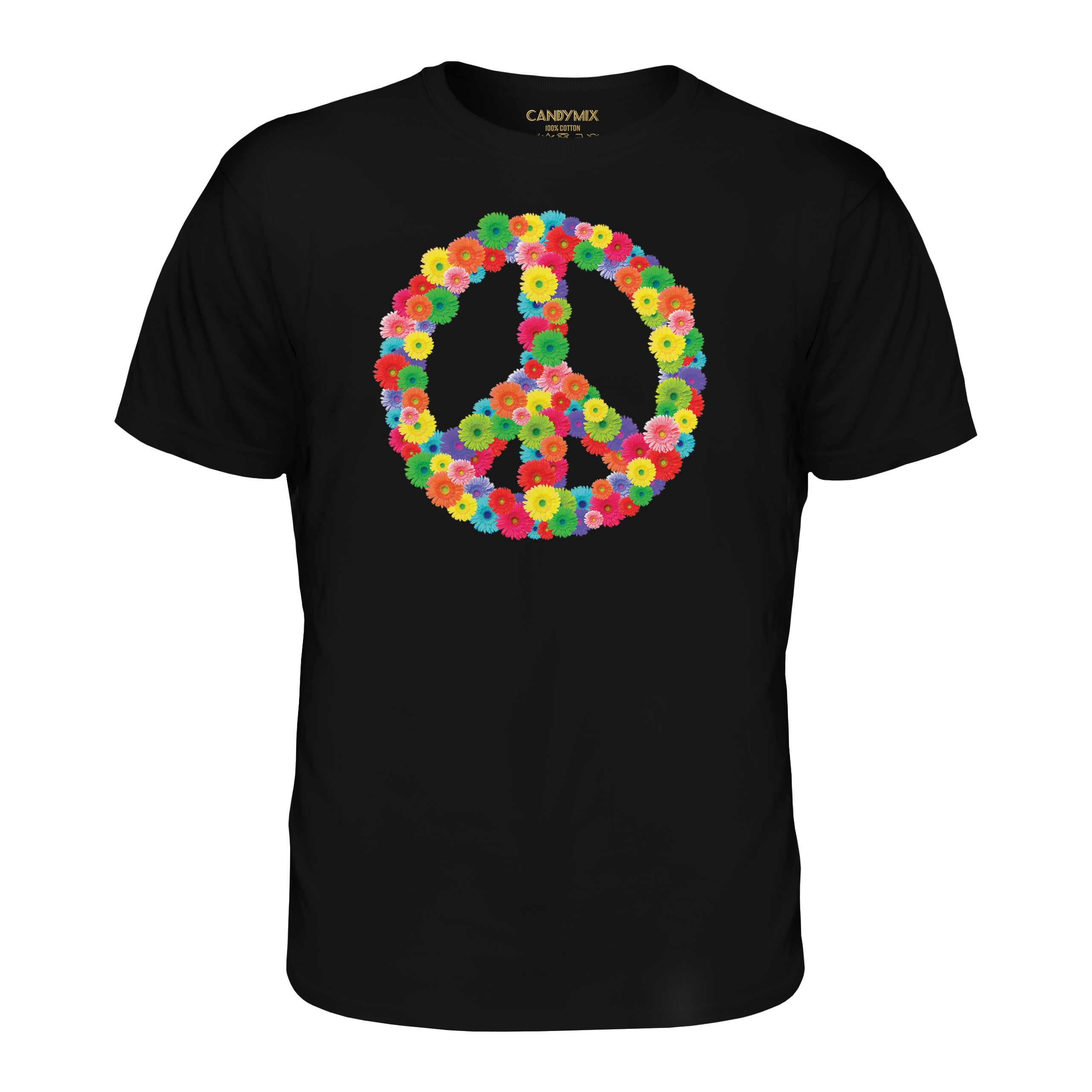 FLOWER POWER MENS FASHION PRINT T-SHIRT HIPPY HIPSTER CND SYMBOL PEACE BAN BOMB