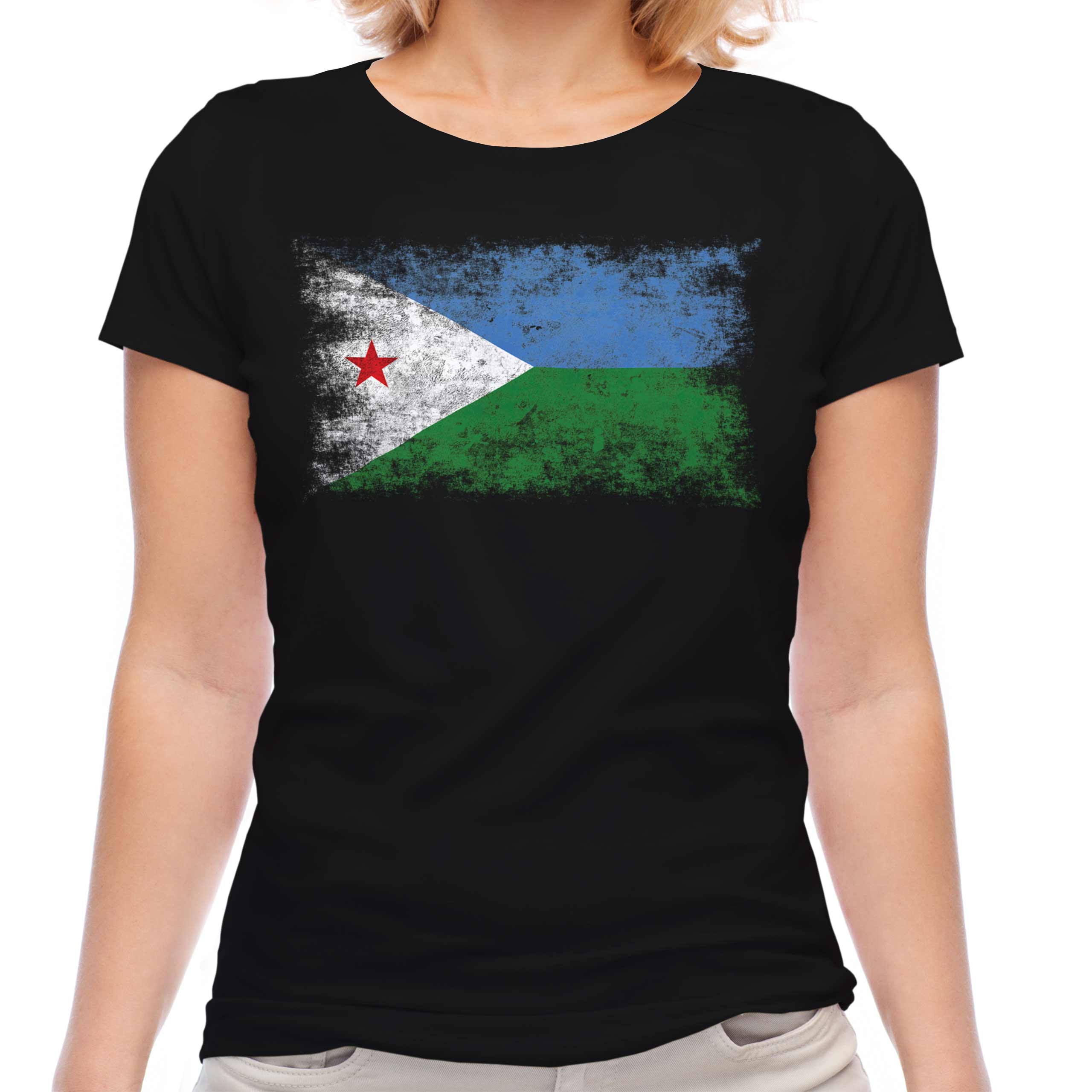 DJIBOUTI DISTRESSED FLAG LADIES T-SHIRT TOP JIBUTI DJIBOUTIAN DJIBOUTI SHIRT