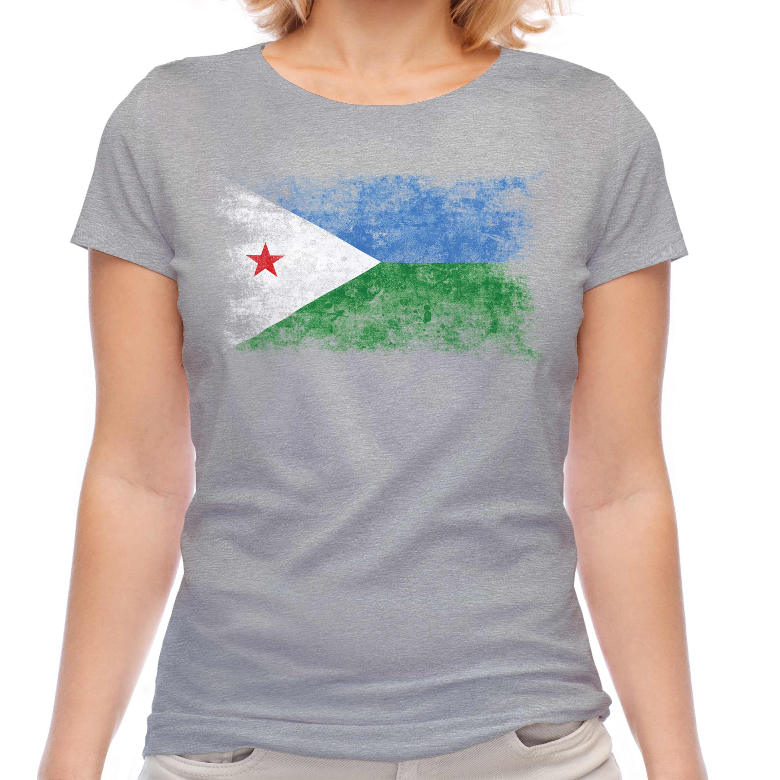 DJIBOUTI DISTRESSED FLAG LADIES T-SHIRT TOP JIBUTI DJIBOUTIAN DJIBOUTI SHIRT