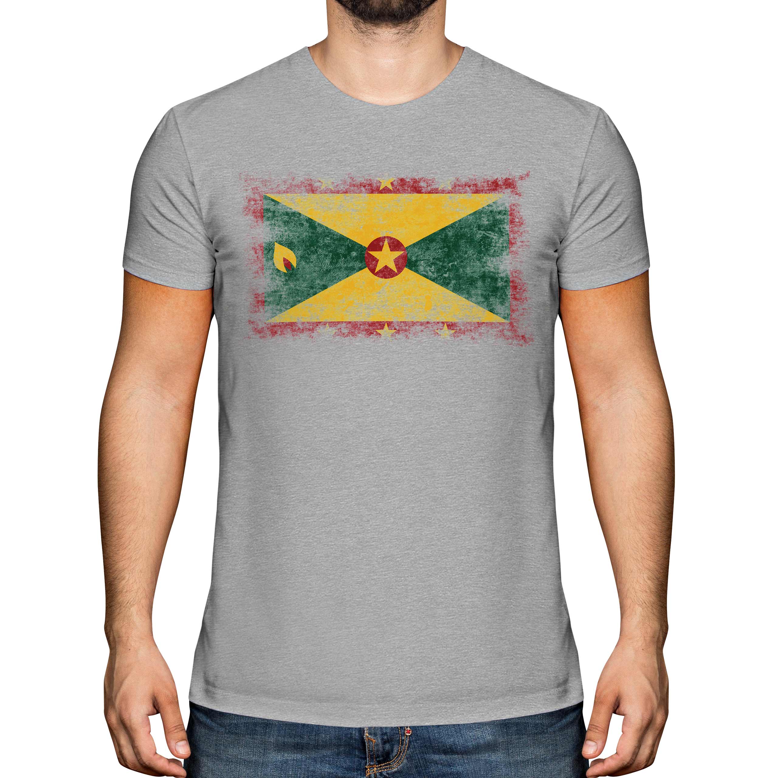 Grenada Bandiera Effetto Consumato T-Shirt Top Grenadian Maglia Calcio Jersey - Picture 12 of 21
