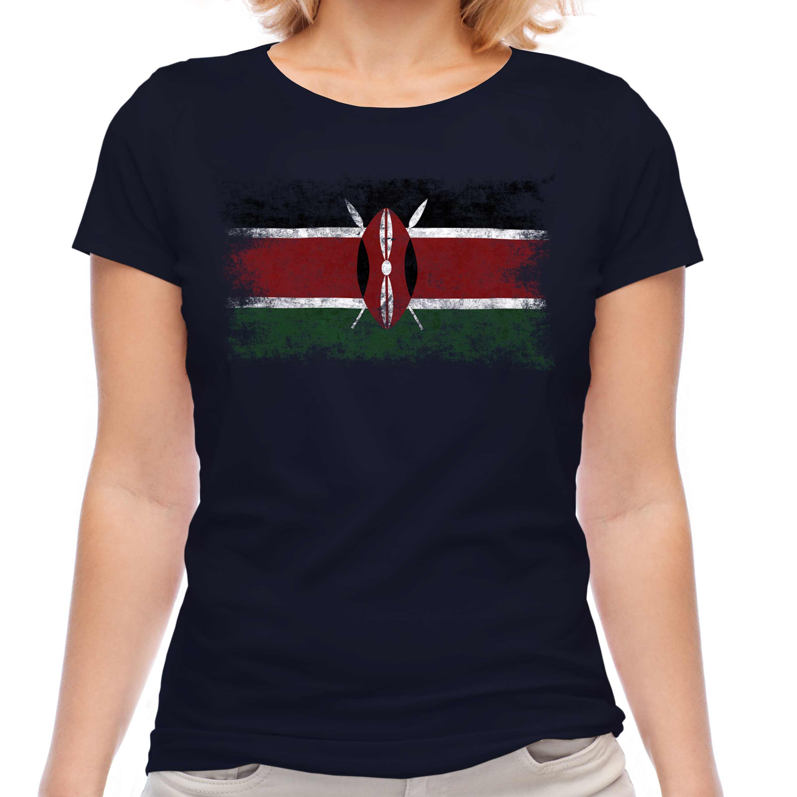 KENYA DISTRESSED FLAG LADIES T-SHIRT TOP KENYAN SHIRT FOOTBALL JERSEY GIFT - Picture 17 of 21