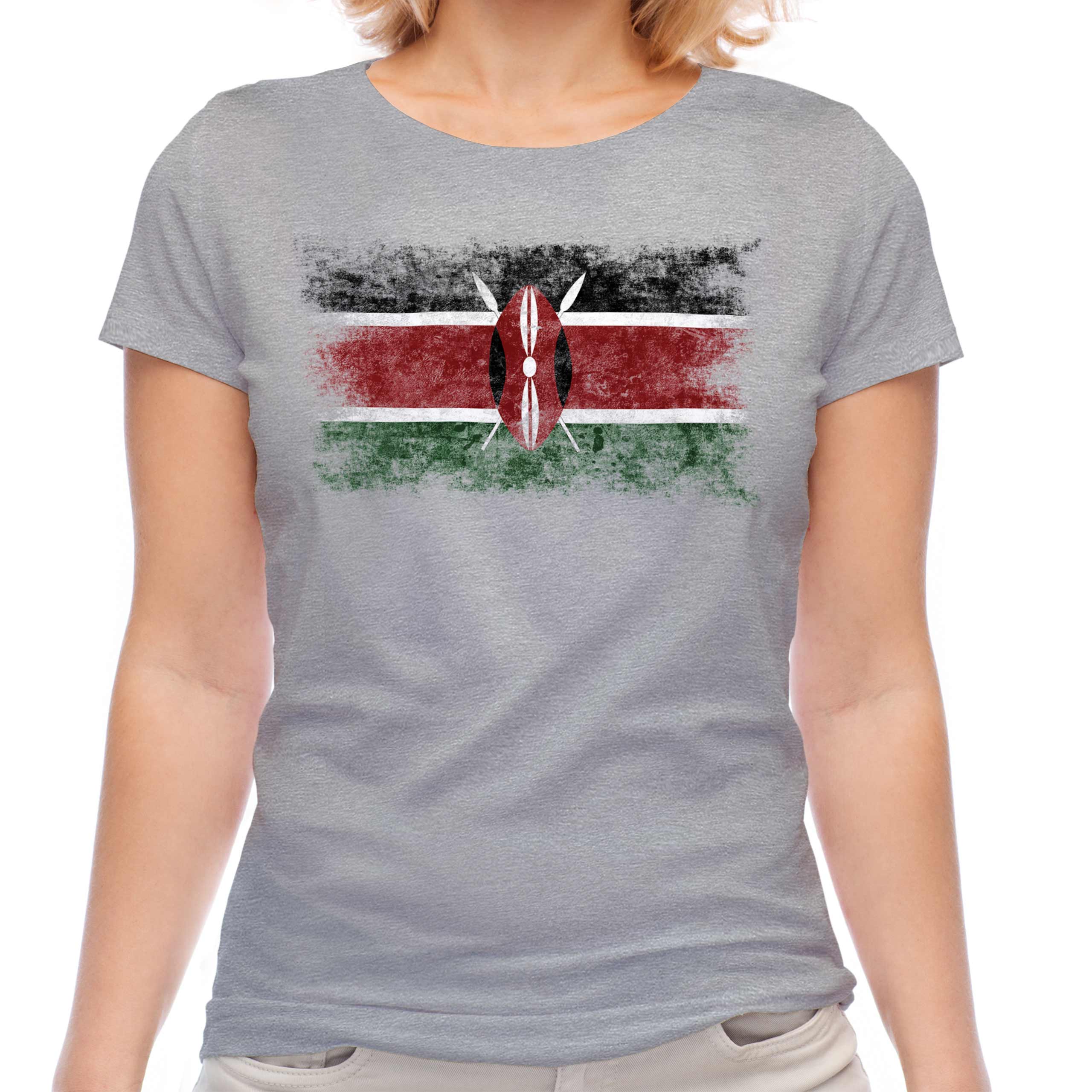 KENYA DISTRESSED FLAG LADIES T-SHIRT TOP KENYAN SHIRT FOOTBALL JERSEY GIFT - Picture 12 of 21
