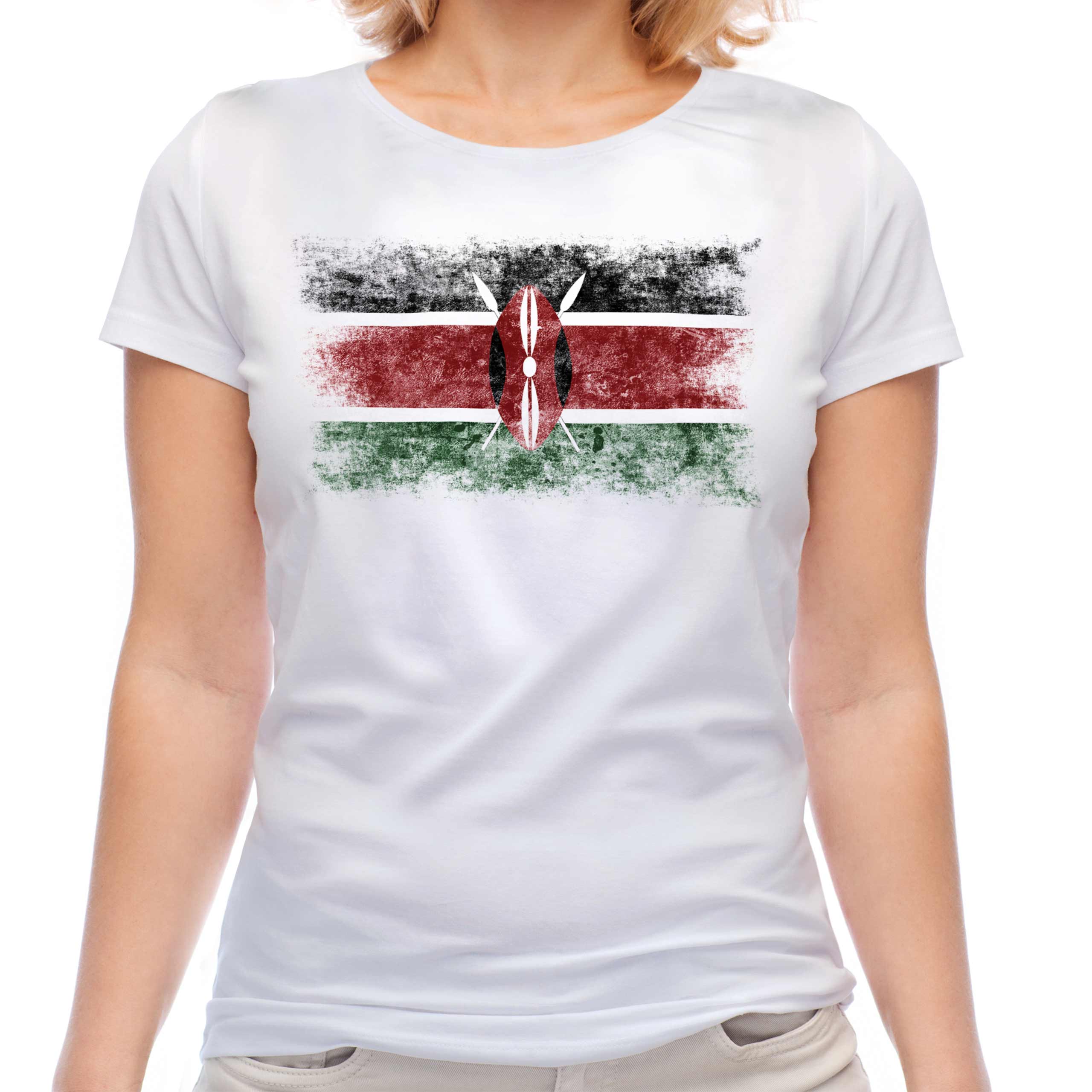 KENYA DISTRESSED FLAG LADIES T-SHIRT TOP KENYAN SHIRT FOOTBALL JERSEY GIFT - Picture 2 of 21