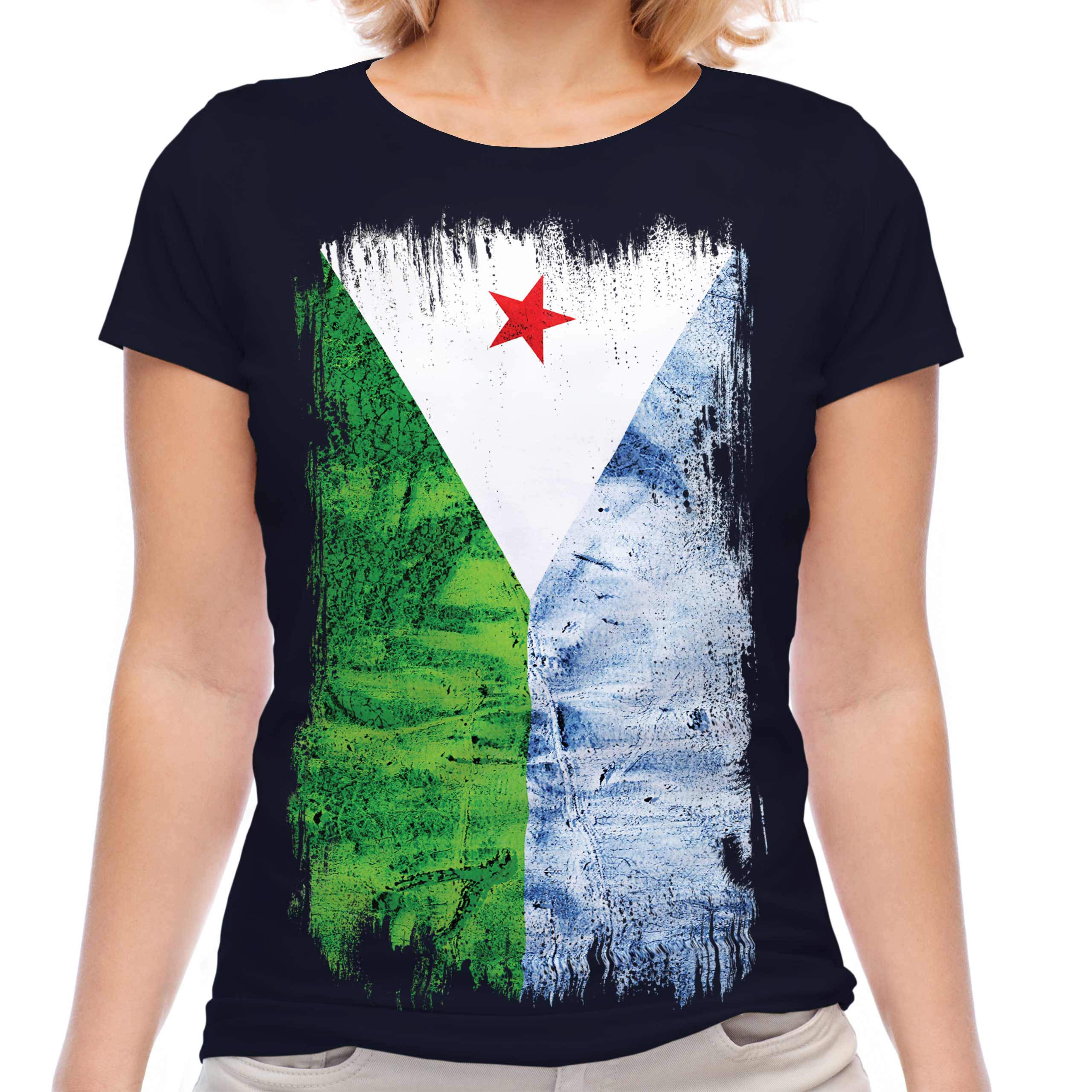 DJIBOUTI GRUNGE FLAG LADIES T-SHIRT TEE TOP JIBUTI DJIBOUTIAN DJIBOUTI SHIRT