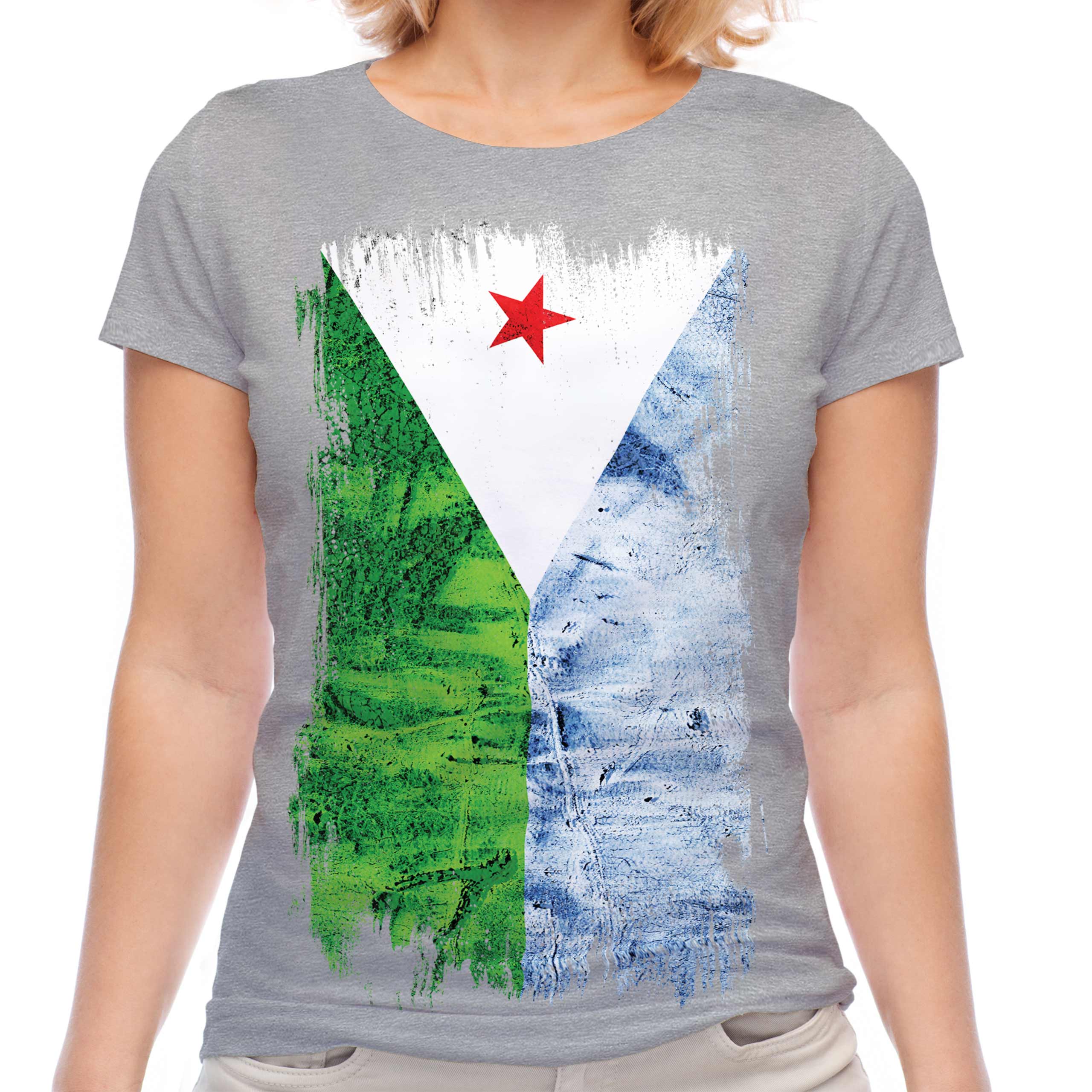 DJIBOUTI GRUNGE FLAG LADIES T-SHIRT TEE TOP JIBUTI DJIBOUTIAN DJIBOUTI SHIRT