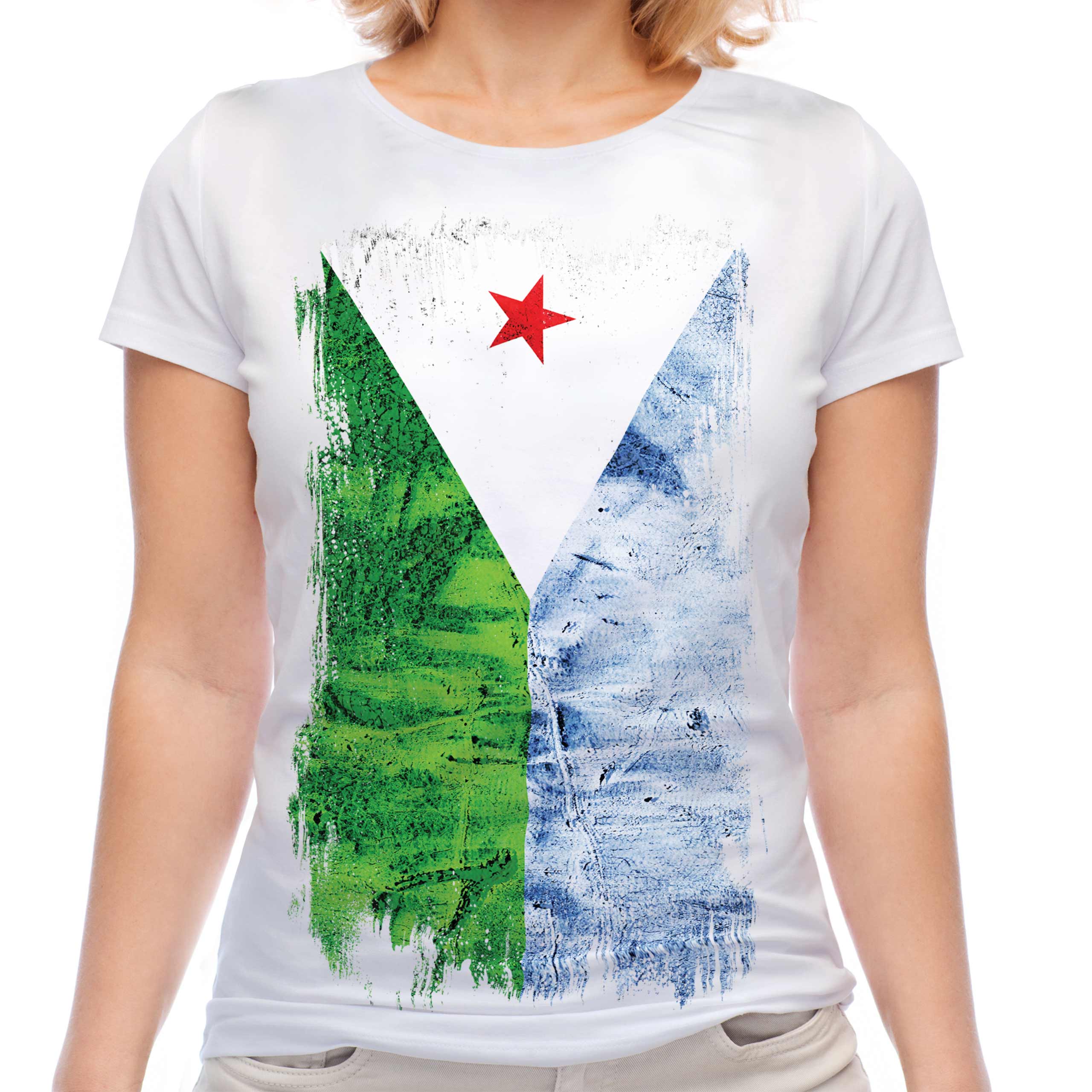 DJIBOUTI GRUNGE FLAG LADIES T-SHIRT TEE TOP JIBUTI DJIBOUTIAN DJIBOUTI SHIRT