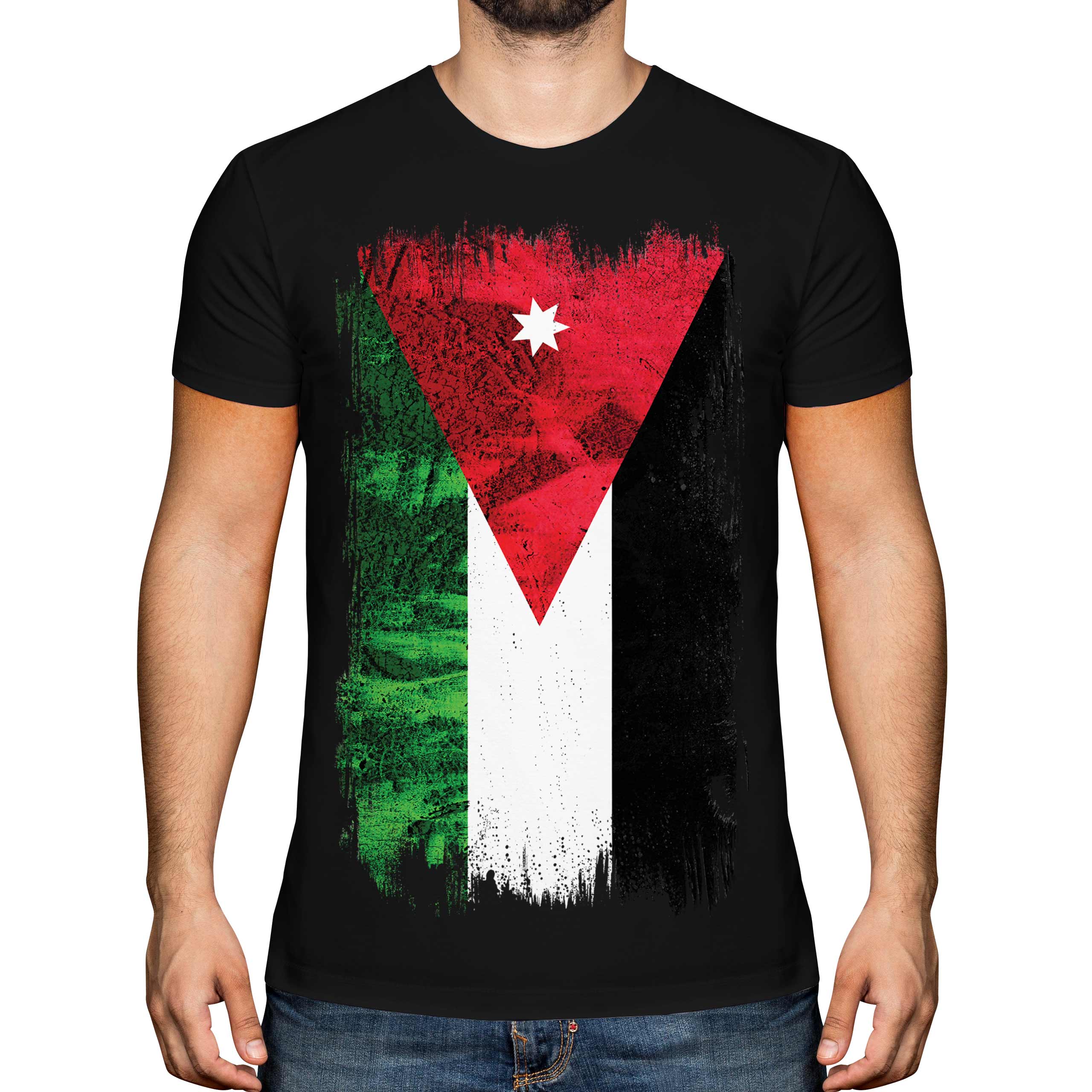 Jordan Grunge Bandiera Uomo T-Shirt Al- ' Urdun Calcio Giordano Regalo Maglietta - Foto 7 di 21
