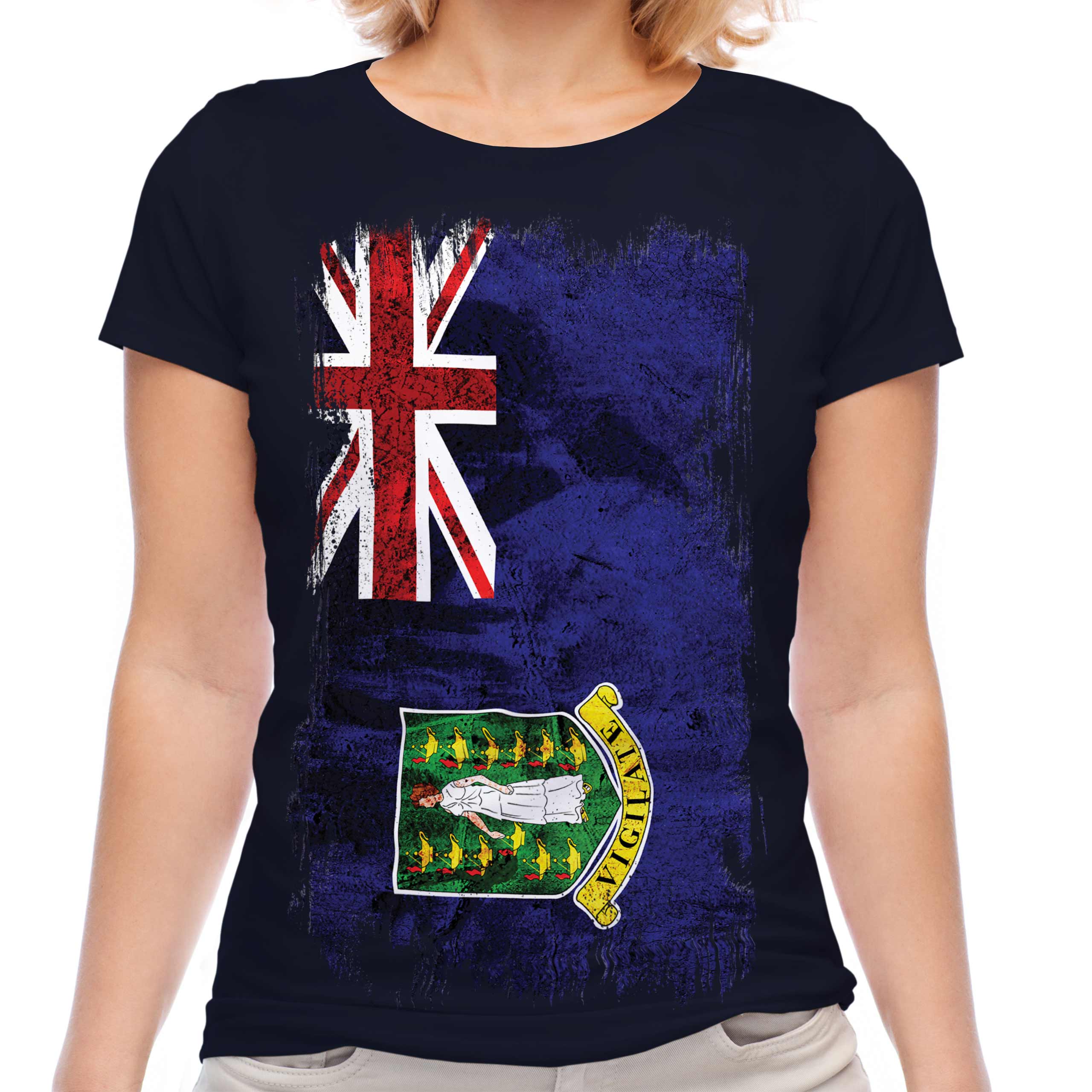 UK VIRGIN ISLANDS GRUNGE FLAG LADIES T-SHIRT TEE TOP GIFT SHIRT CLOTHING JERSEY