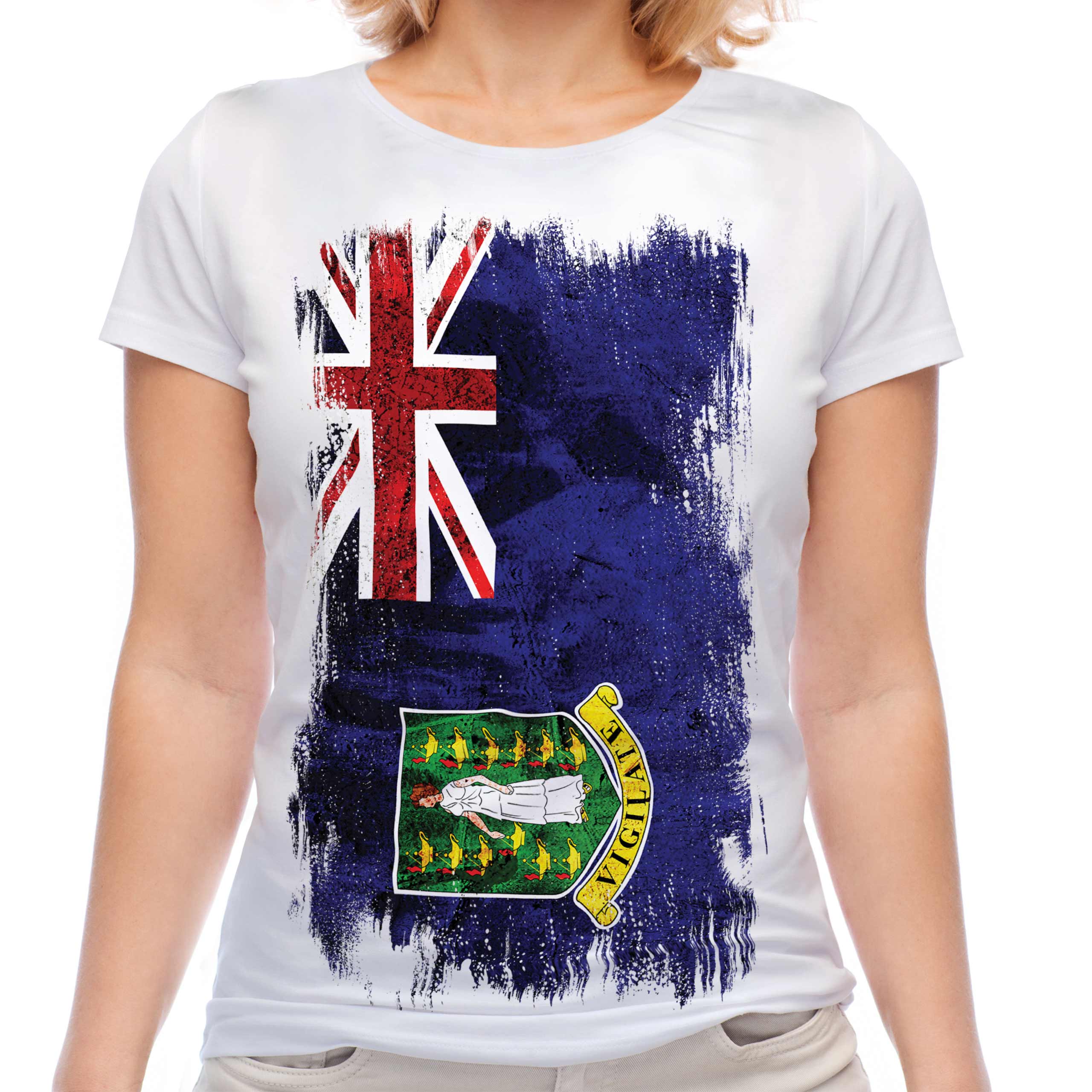 UK VIRGIN ISLANDS GRUNGE FLAG LADIES T-SHIRT TEE TOP GIFT SHIRT CLOTHING JERSEY