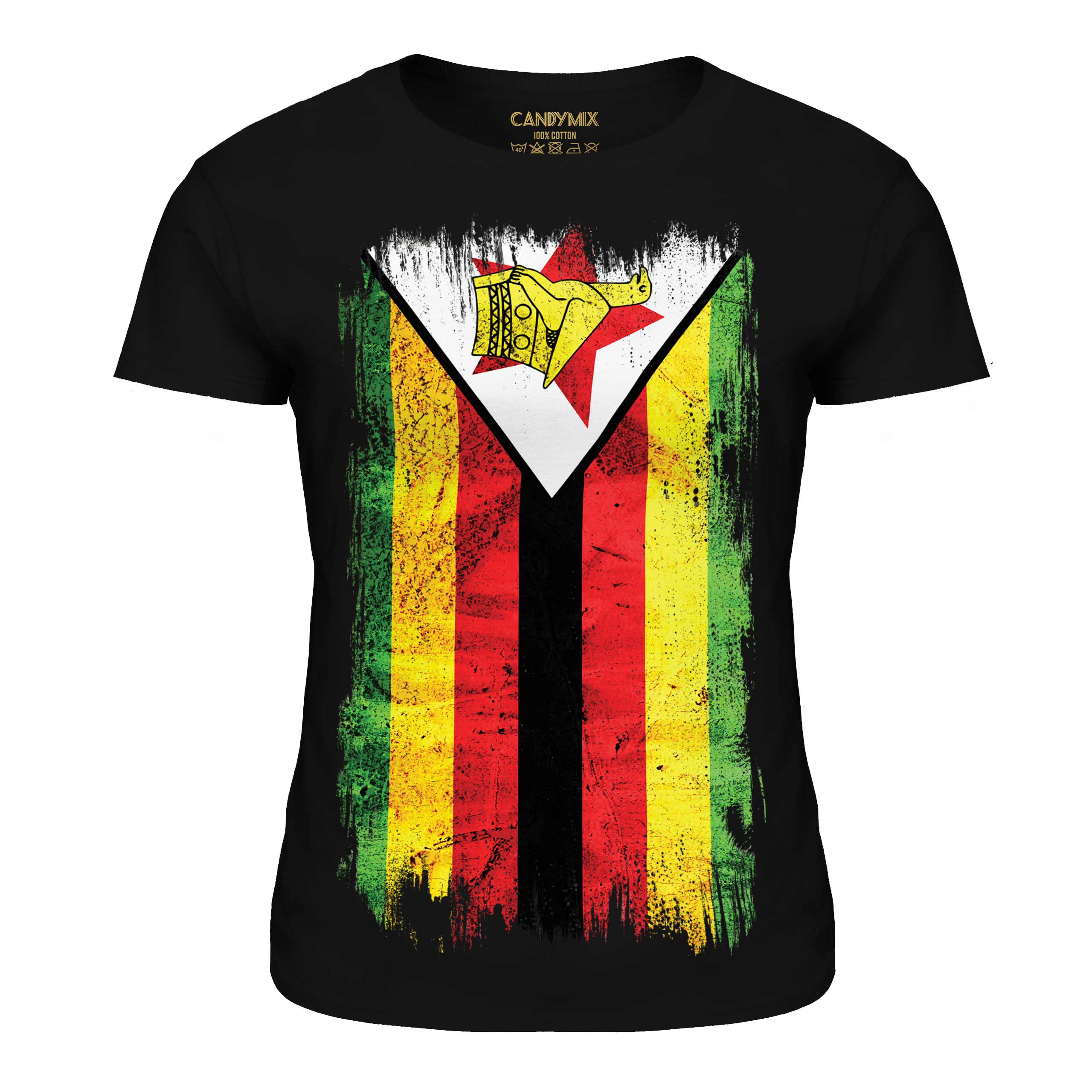 ZIMBABWE GRUNGE FLAG LADIES T-SHIRT TOP ZIMBABWEAN SHIRT FOOTBALL JERSEY GIFT - Picture 8 of 21