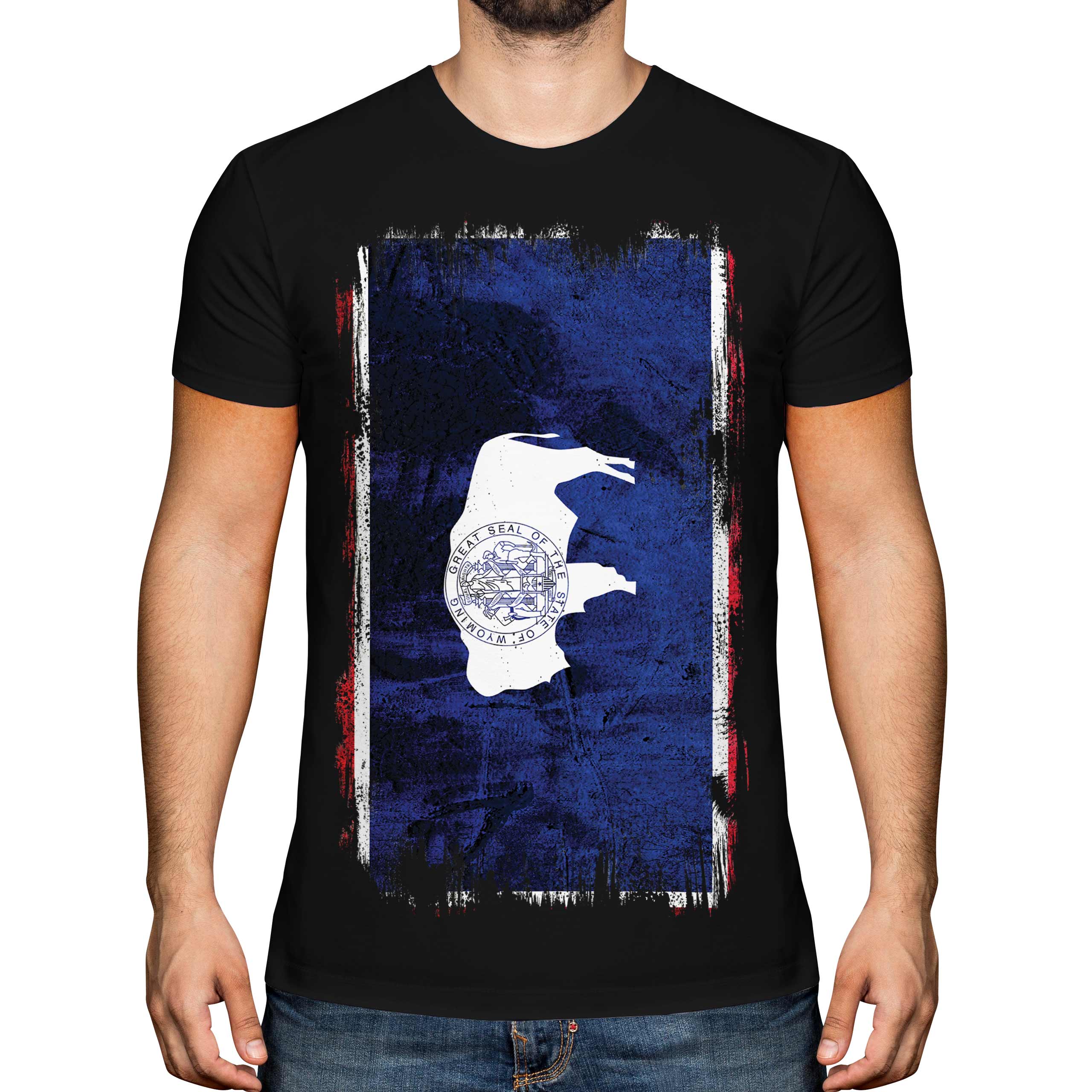 T-SHIRT MAGLIETTA UOMO WYOMING STATE GRUNGE FLAG MAGLIETTA WYOMING MAGLIETTA REGALO - Foto 7 di 21