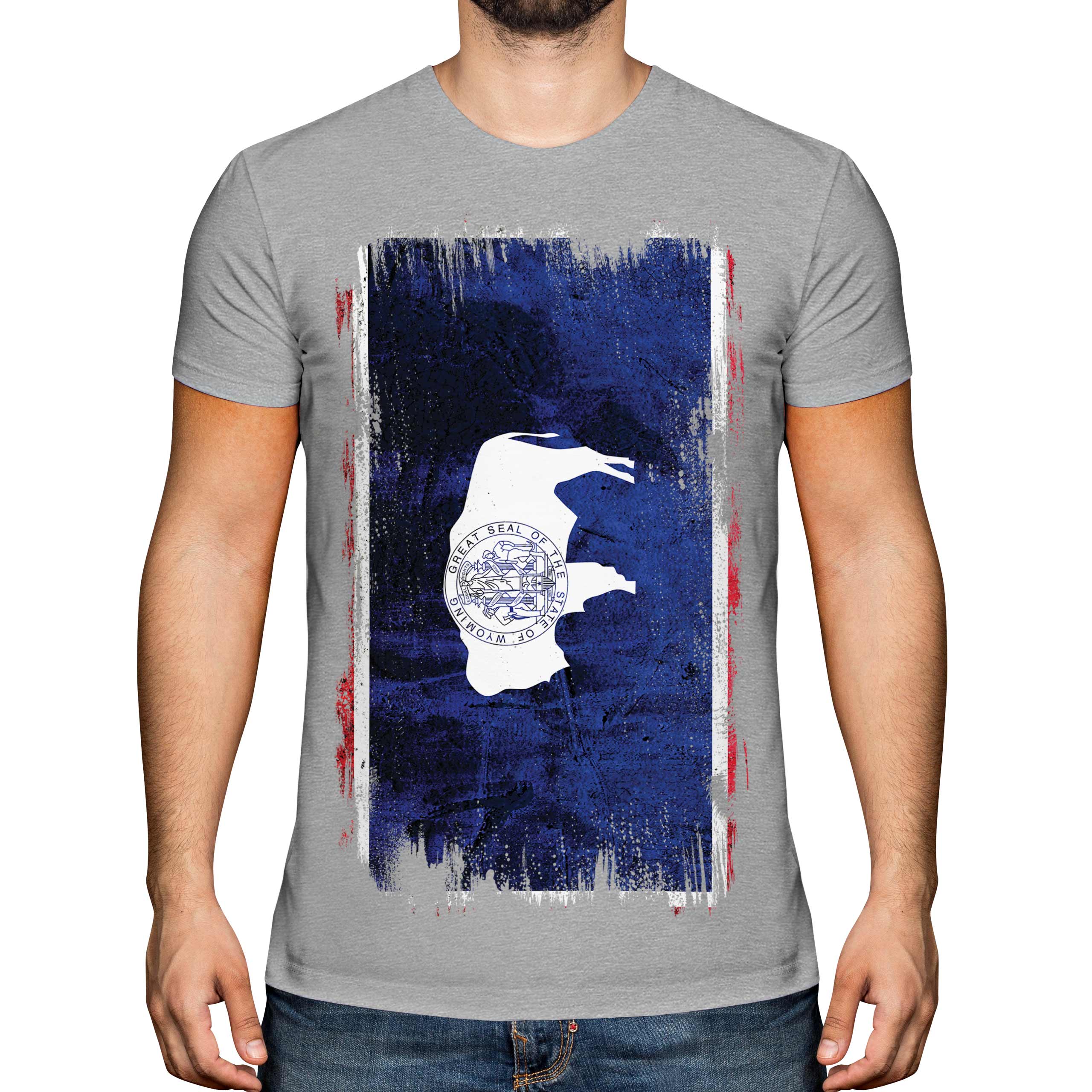 T-SHIRT MAGLIETTA UOMO WYOMING STATE GRUNGE FLAG MAGLIETTA WYOMING MAGLIETTA REGALO - Foto 12 di 21