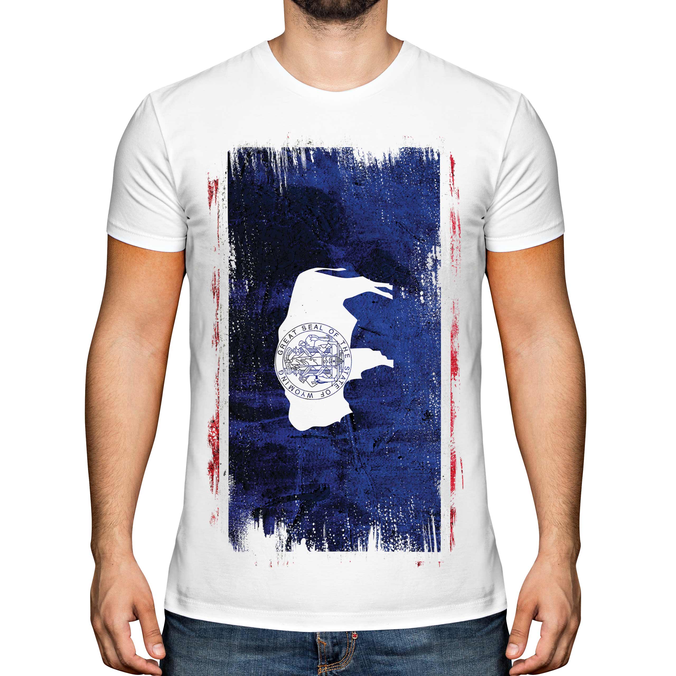 T-SHIRT MAGLIETTA UOMO WYOMING STATE GRUNGE FLAG MAGLIETTA WYOMING MAGLIETTA REGALO - Foto 2 di 21