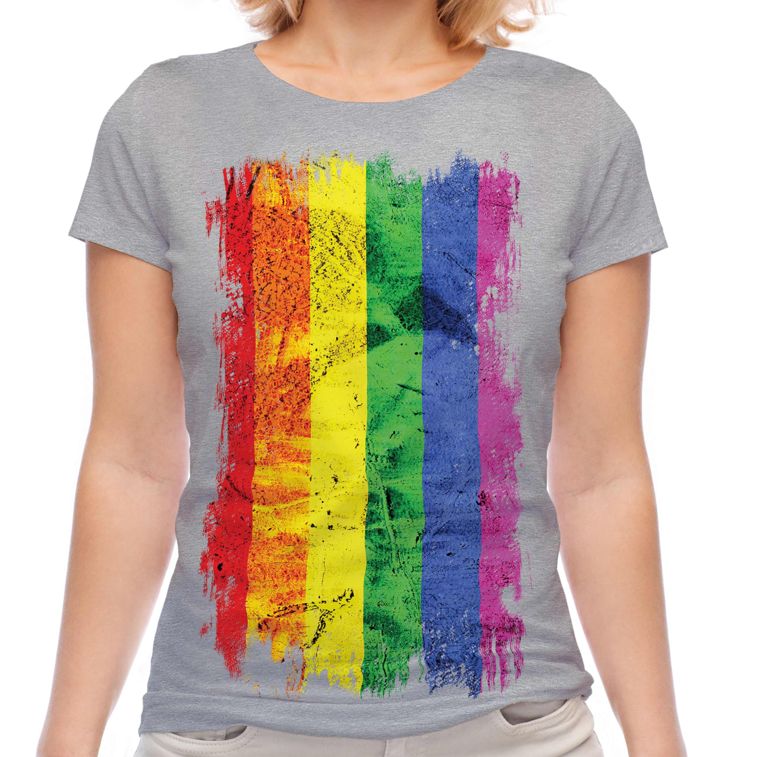 GAY PRIDE GRUNGE FLAG LADIES T-SHIRT TEE TOP RAINBOW LGBT GIFT CLOTHING CLOTHES