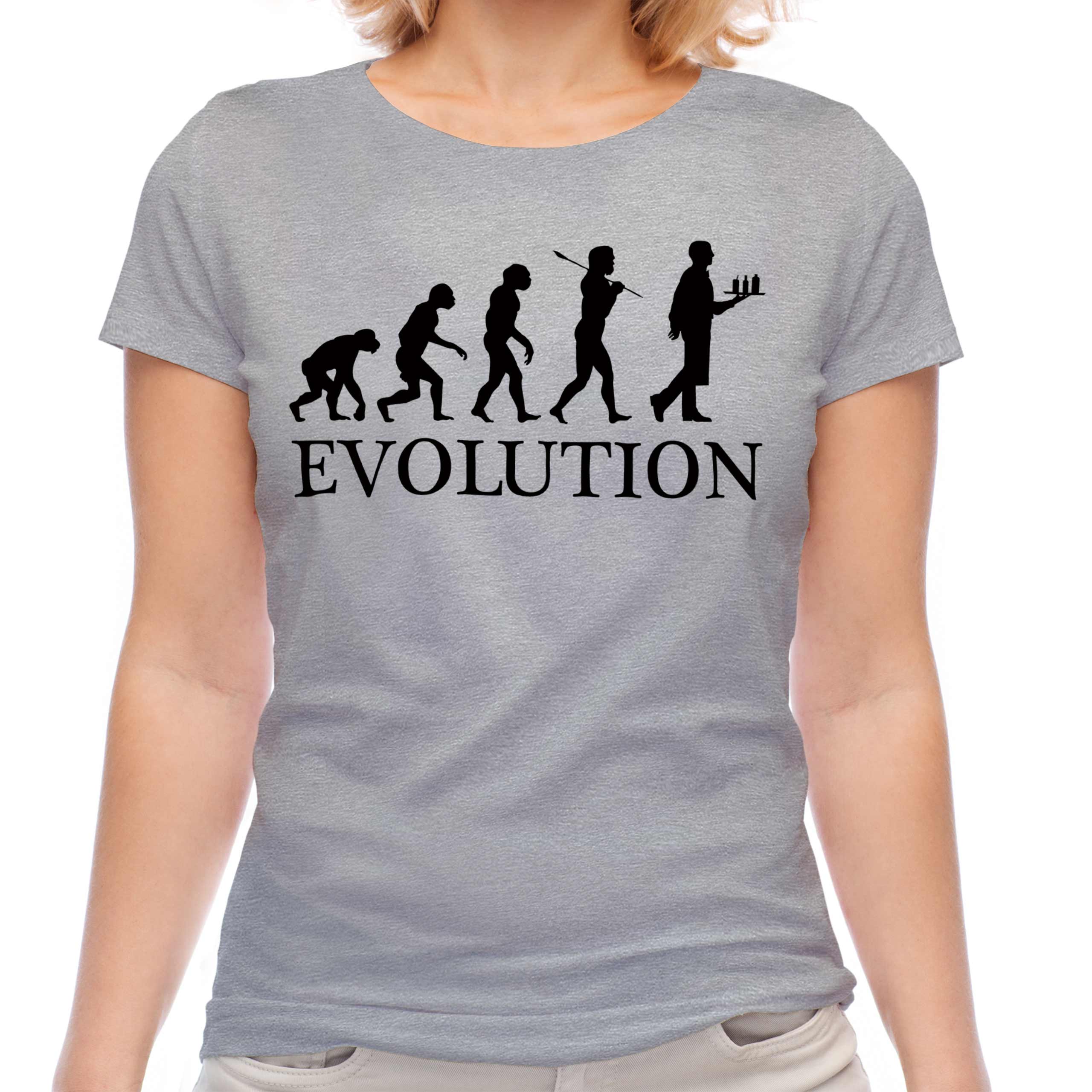 WAITER EVOLUTION OF MAN LADIES T-SHIRT TEE TOP GIFT WAITRESS