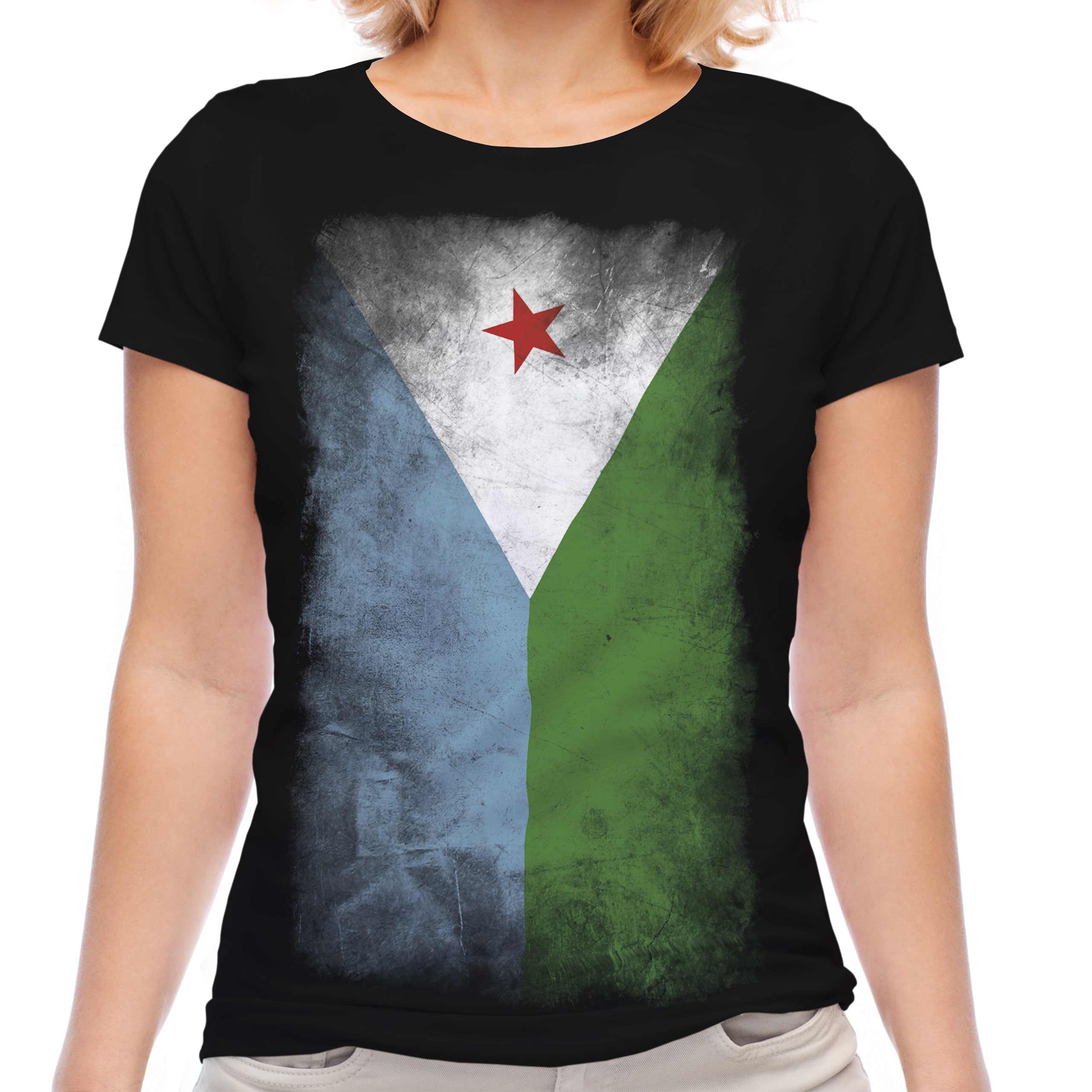 DJIBOUTI FADED FLAG LADIES T-SHIRT TEE TOP JIBUTI DJIBOUTIAN DJIBOUTI SHIRT