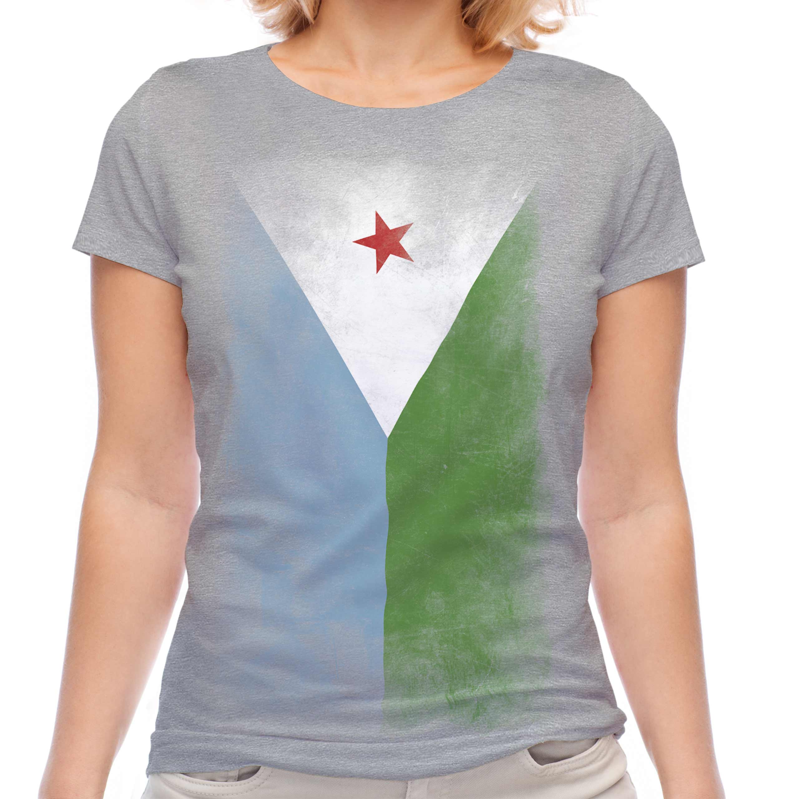 DJIBOUTI FADED FLAG LADIES T-SHIRT TEE TOP JIBUTI DJIBOUTIAN DJIBOUTI SHIRT