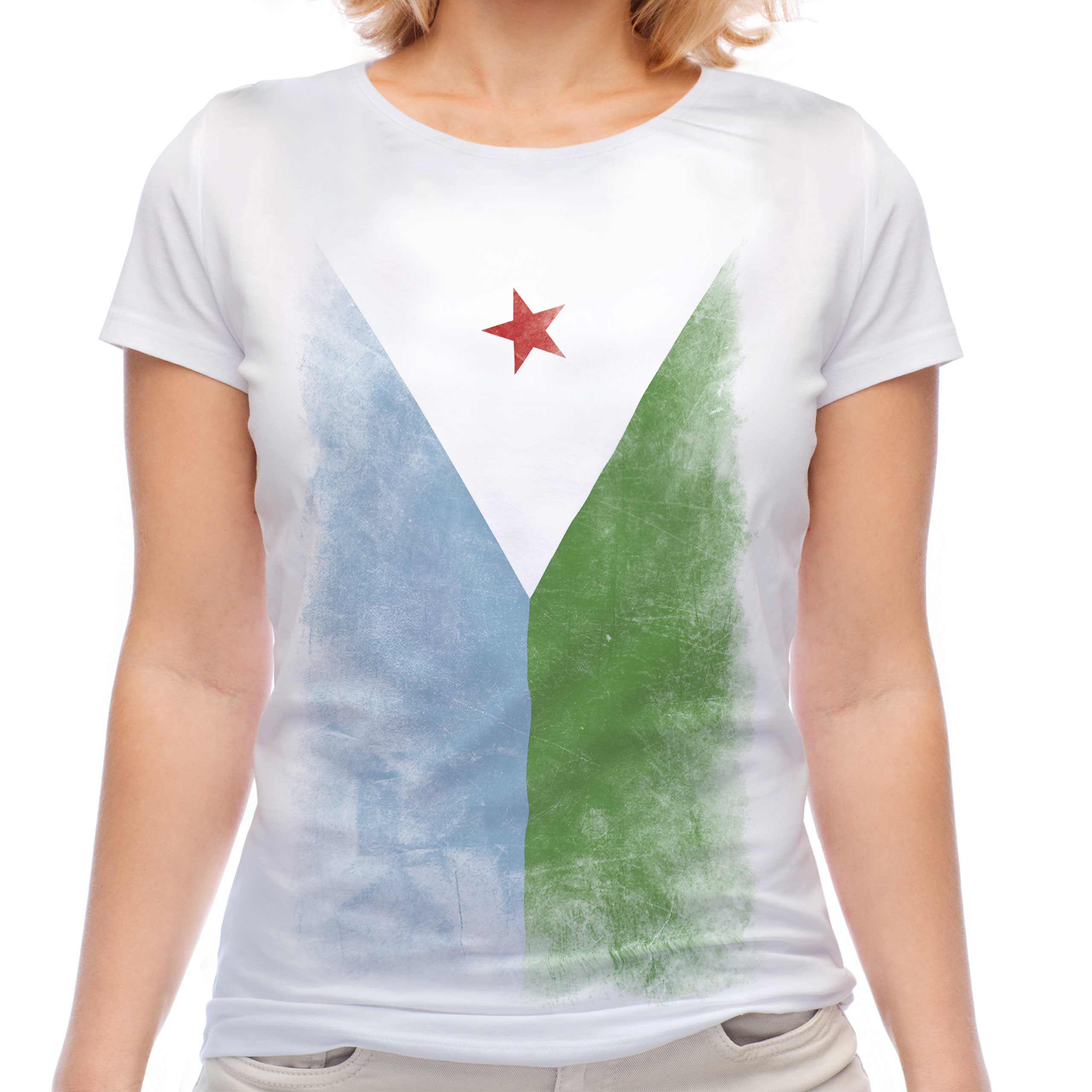 DJIBOUTI FADED FLAG LADIES T-SHIRT TEE TOP JIBUTI DJIBOUTIAN DJIBOUTI SHIRT