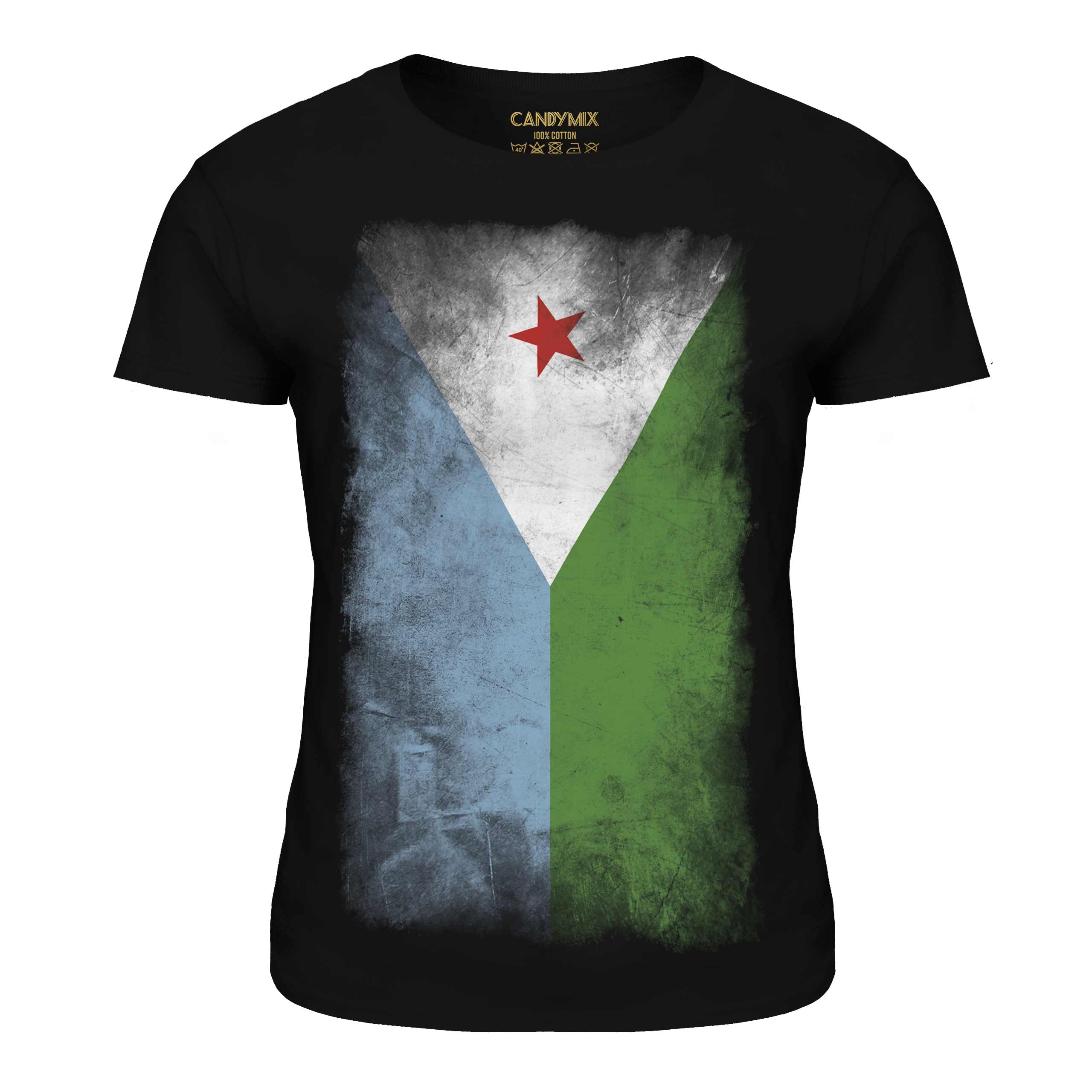 DJIBOUTI FADED FLAG LADIES T-SHIRT TEE TOP JIBUTI DJIBOUTIAN DJIBOUTI SHIRT