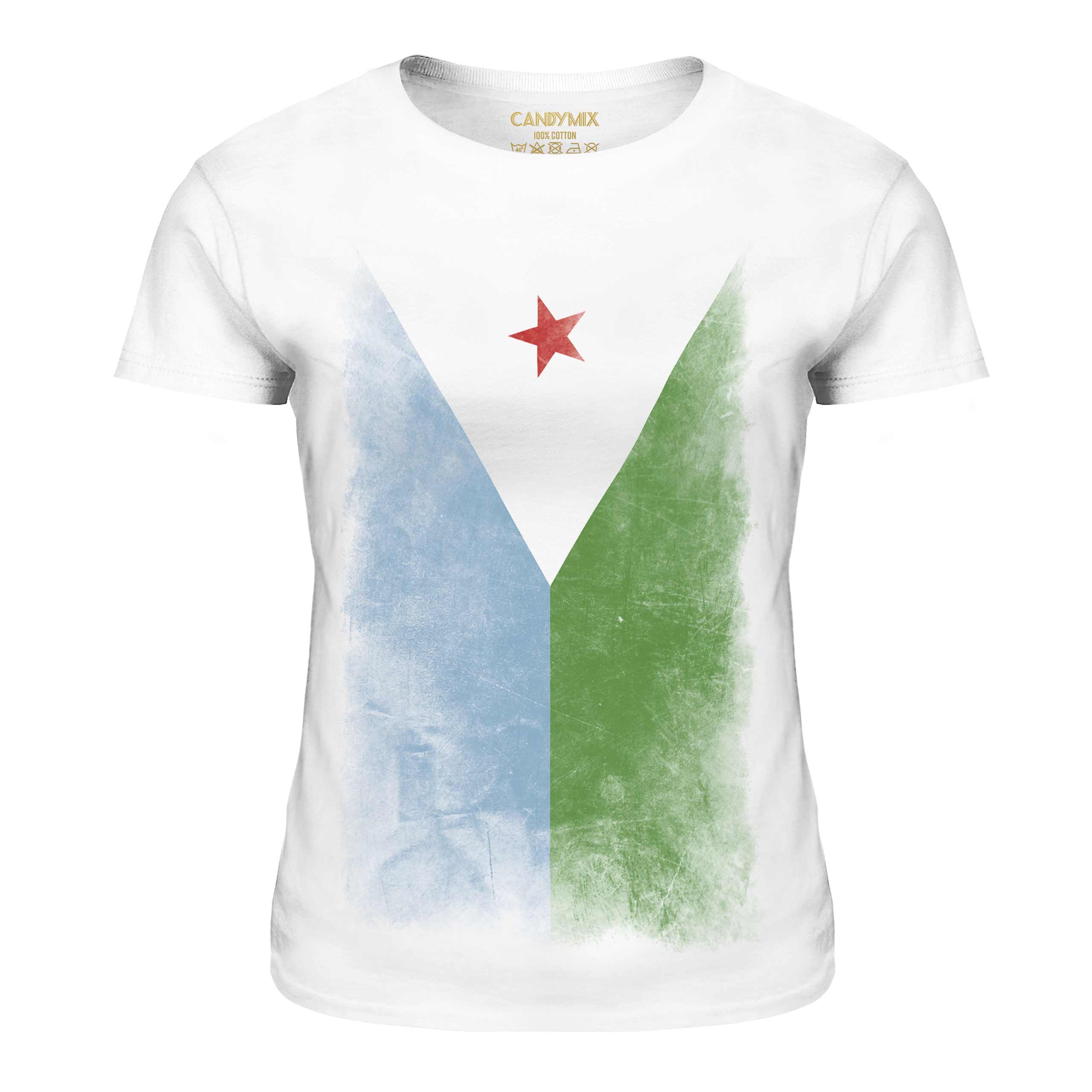 DJIBOUTI FADED FLAG LADIES T-SHIRT TEE TOP JIBUTI DJIBOUTIAN DJIBOUTI SHIRT