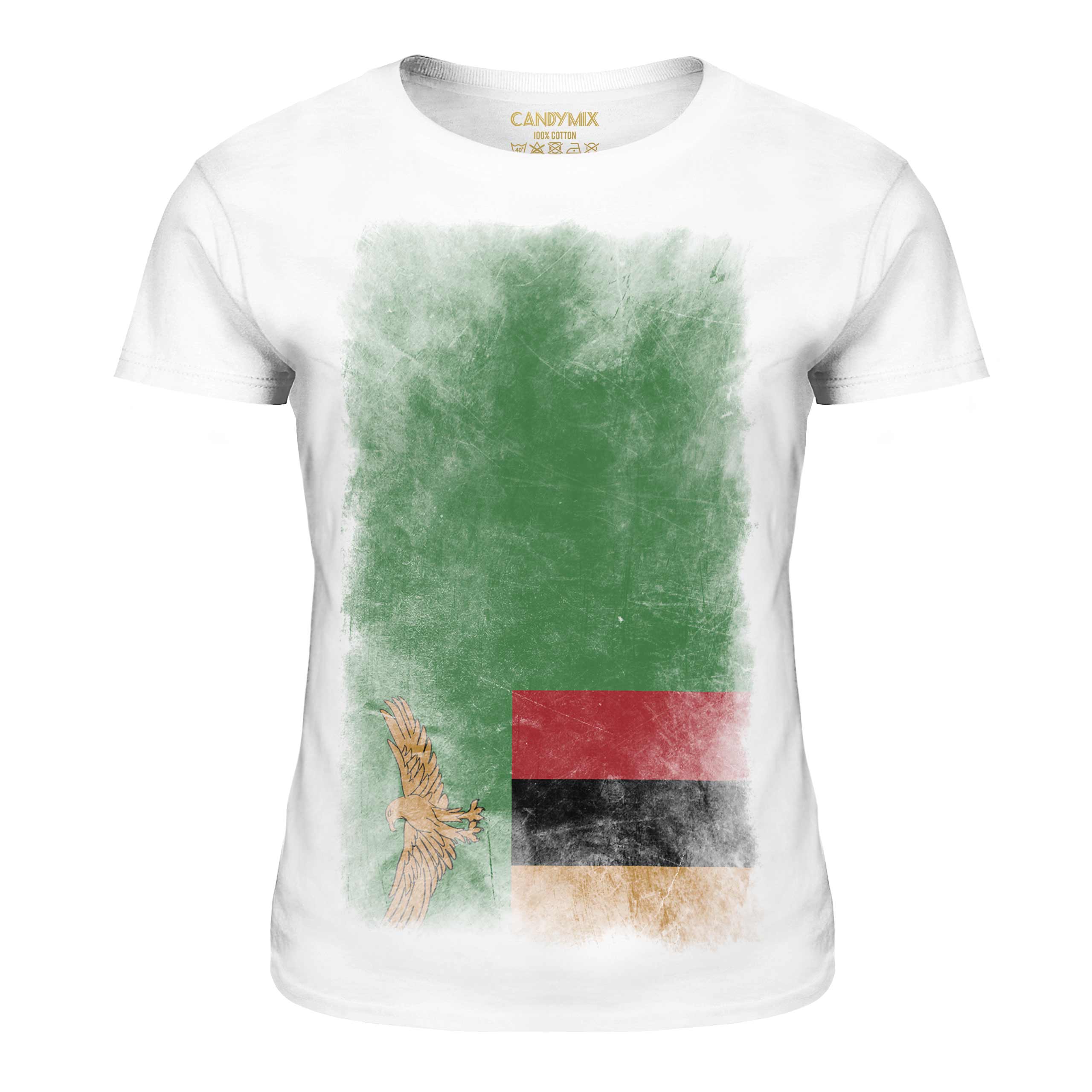 ZAMBIA FADED FLAG LADIES T-SHIRT TEE TOP ZAMBIAN SHIRT FOOTBALL JERSEY GIFT