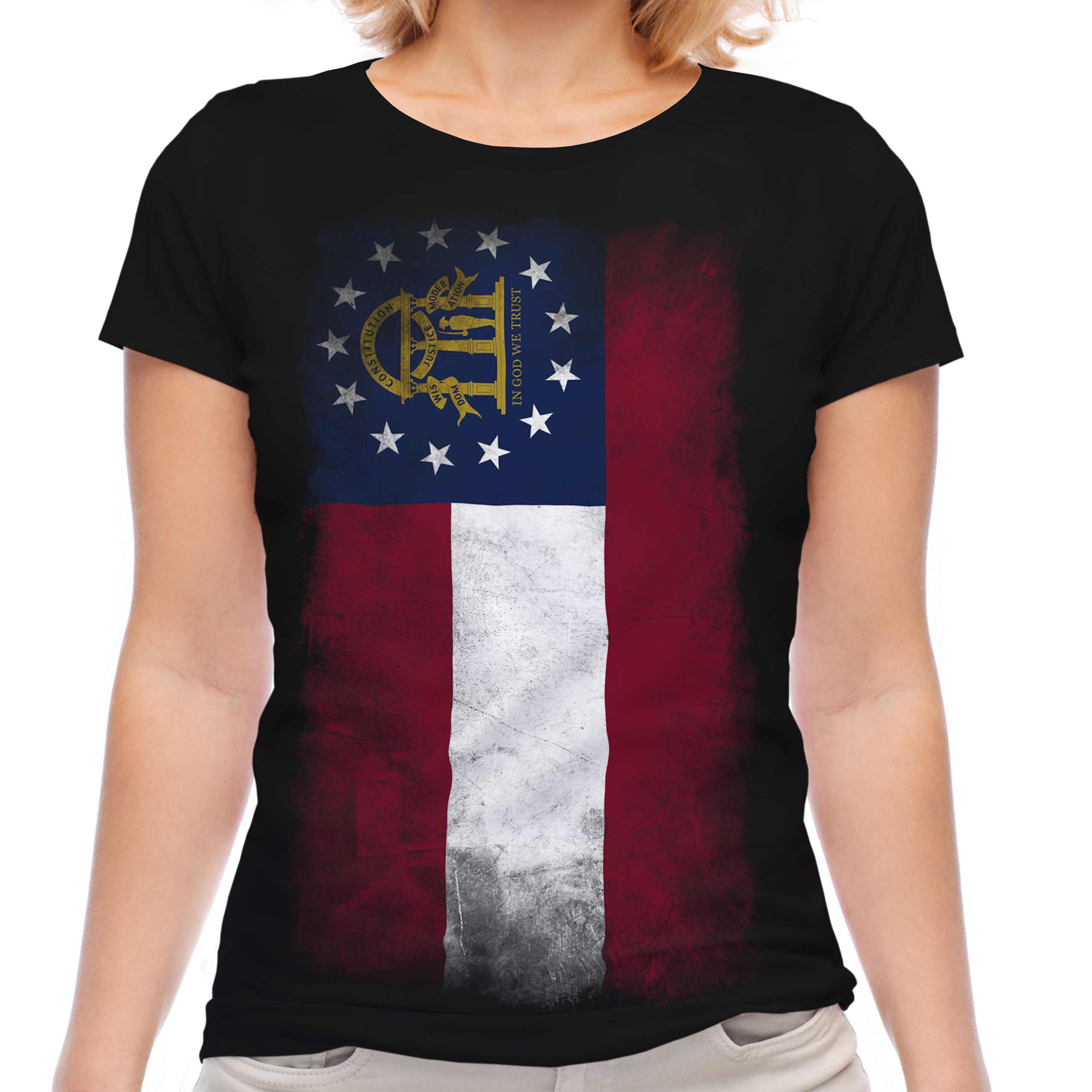 GEORGIA STATE FADED FLAG LADIES T-SHIRT TEE TOP GEORGIAN SHIRT JERSEY GIFT - Picture 7 of 21
