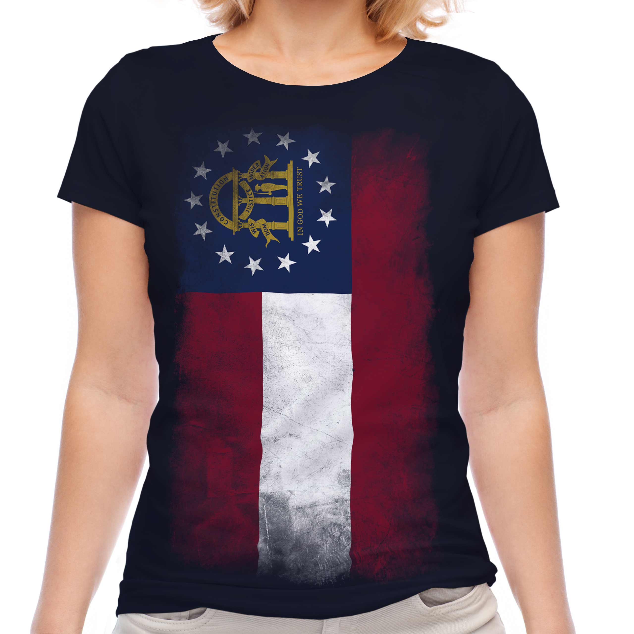 GEORGIA STATE FADED FLAG LADIES T-SHIRT TEE TOP GEORGIAN SHIRT JERSEY GIFT - Picture 17 of 21