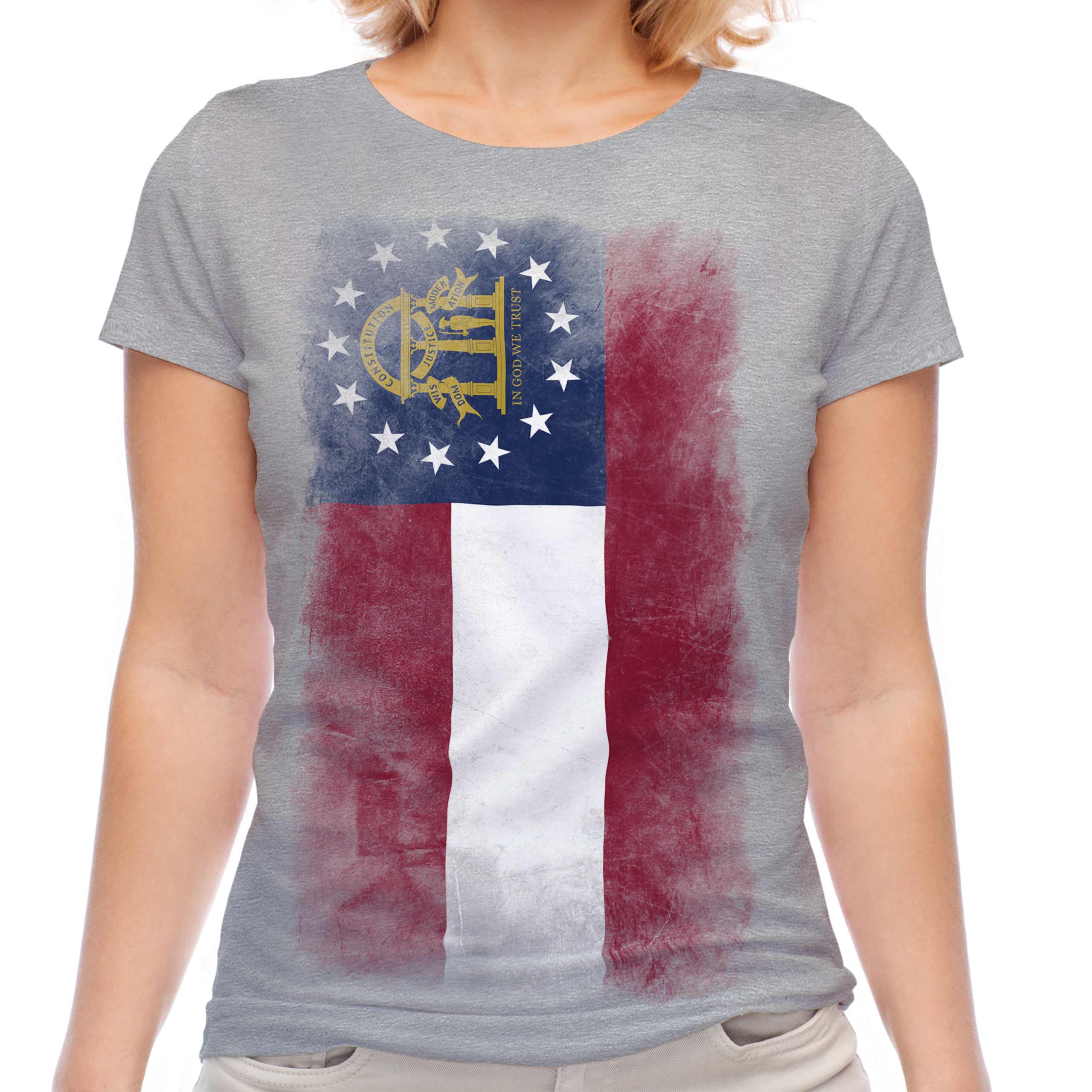 GEORGIA STATE FADED FLAG LADIES T-SHIRT TEE TOP GEORGIAN SHIRT JERSEY GIFT - Picture 12 of 21