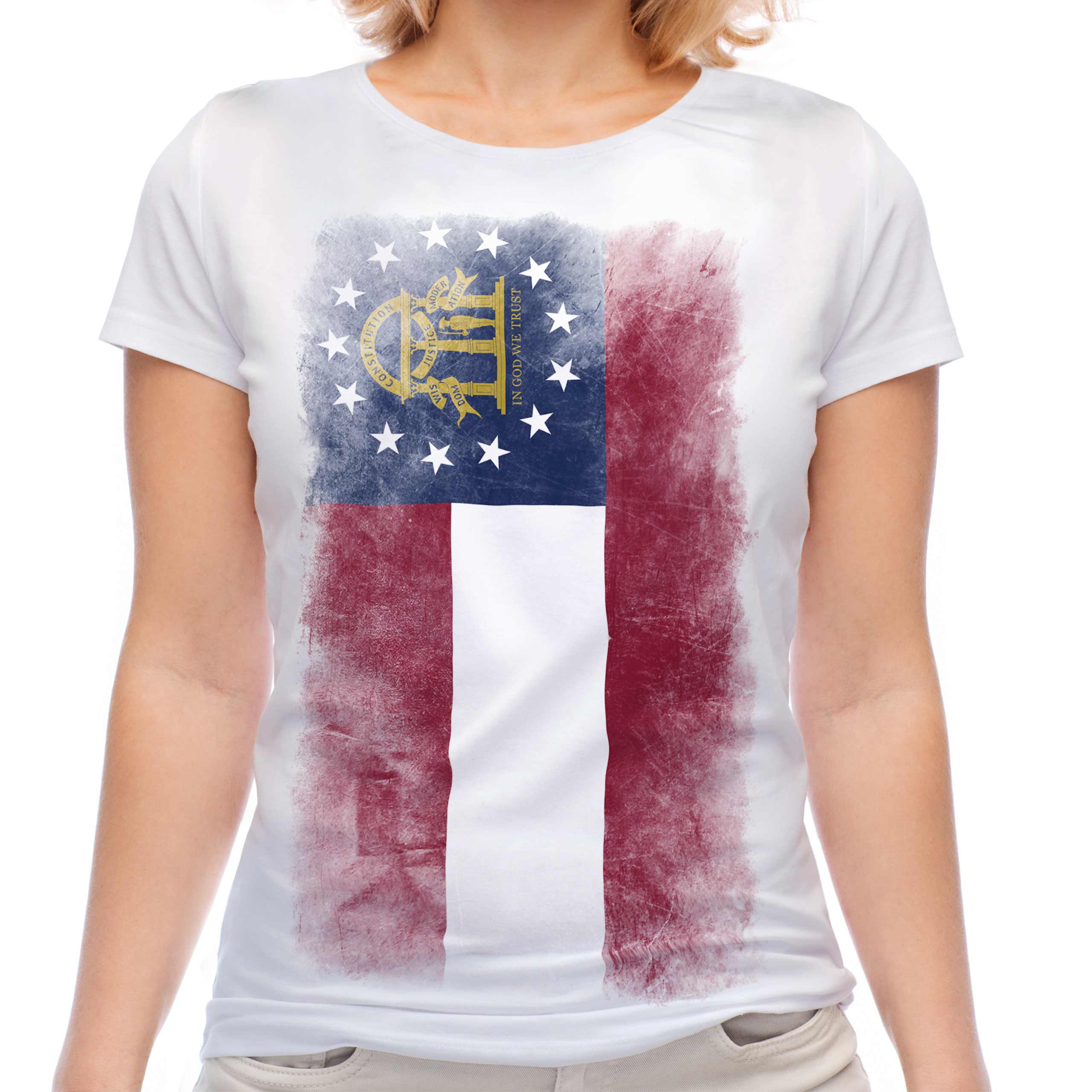 GEORGIA STATE FADED FLAG LADIES T-SHIRT TEE TOP GEORGIAN SHIRT JERSEY GIFT - Picture 2 of 21