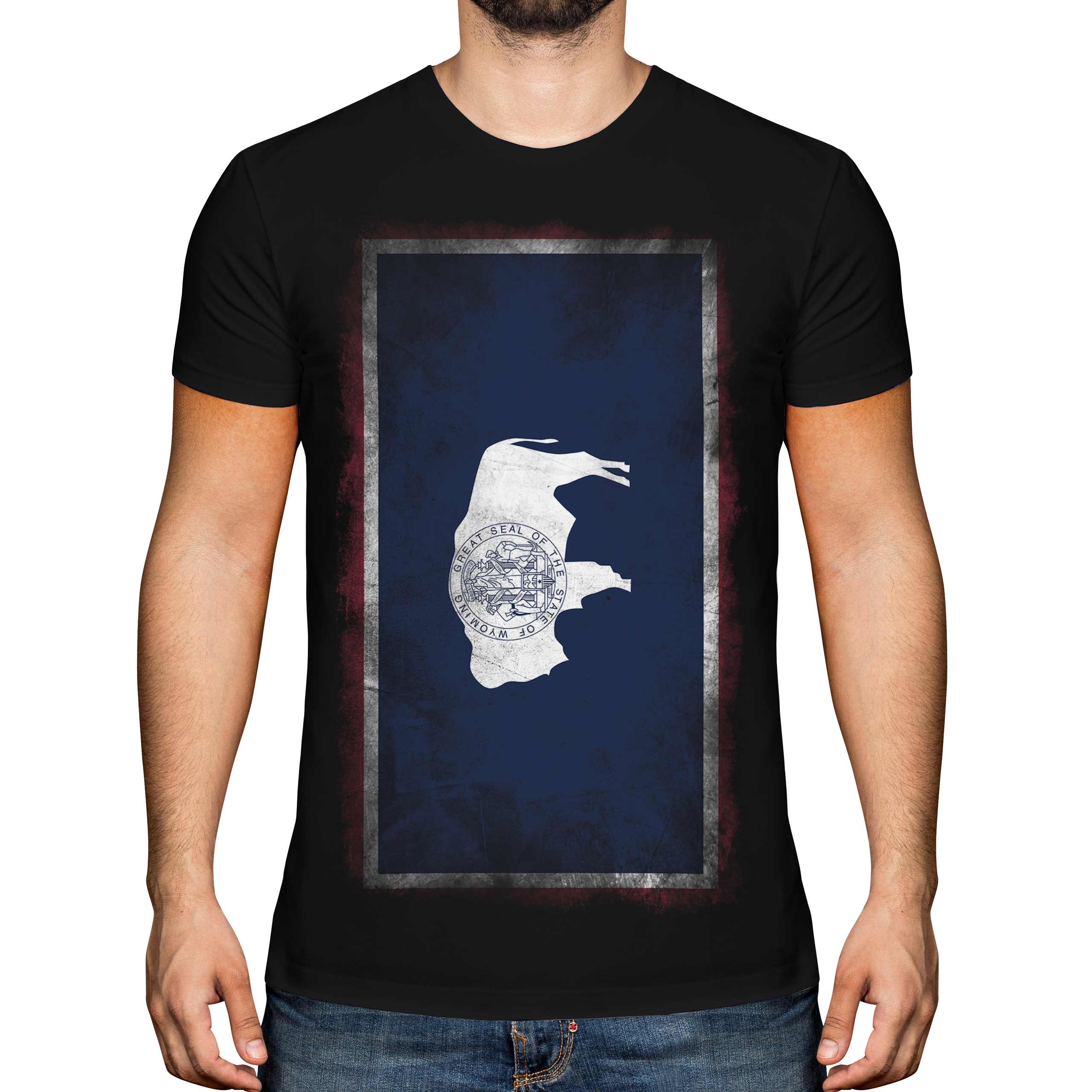 WYOMING STATE FADED FLAG MENS T-SHIRT TEE TOP WYOMINGITE SHIRT JERSEY GIFT - Picture 7 of 21