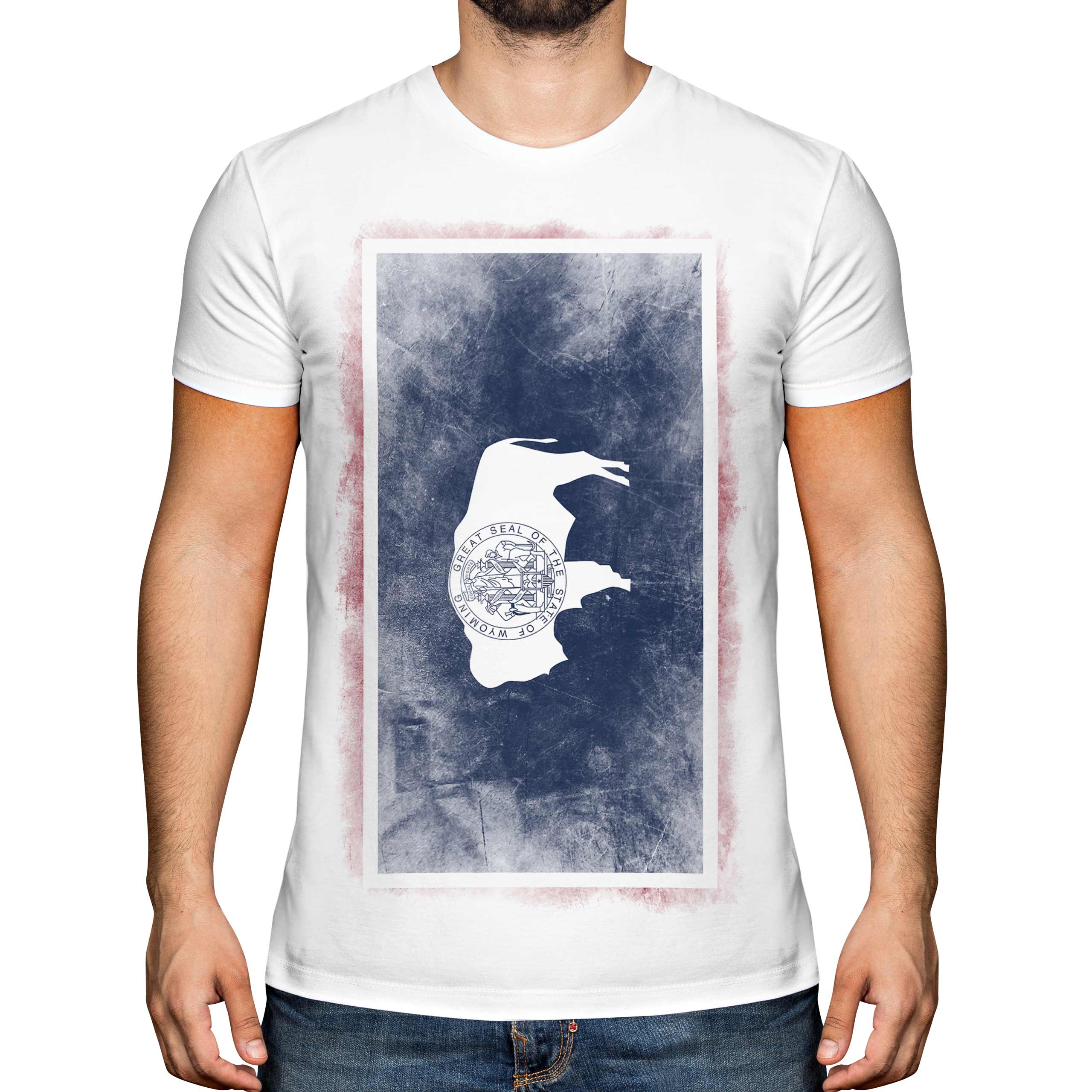 WYOMING STATE FADED FLAG MENS T-SHIRT TEE TOP WYOMINGITE SHIRT JERSEY GIFT - Picture 2 of 21