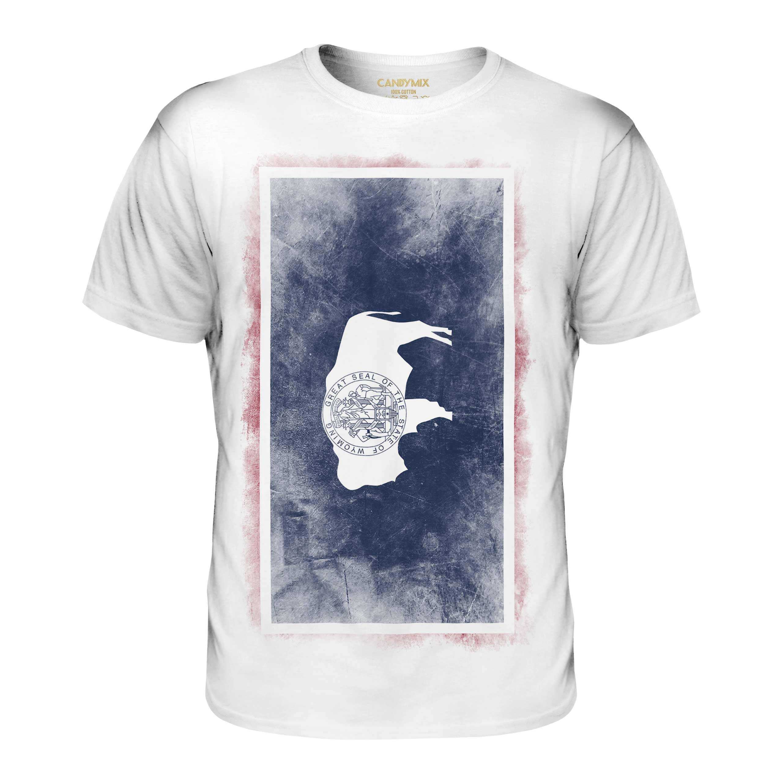 WYOMING STATE FADED FLAG MENS T-SHIRT TEE TOP WYOMINGITE SHIRT JERSEY GIFT - Picture 3 of 21