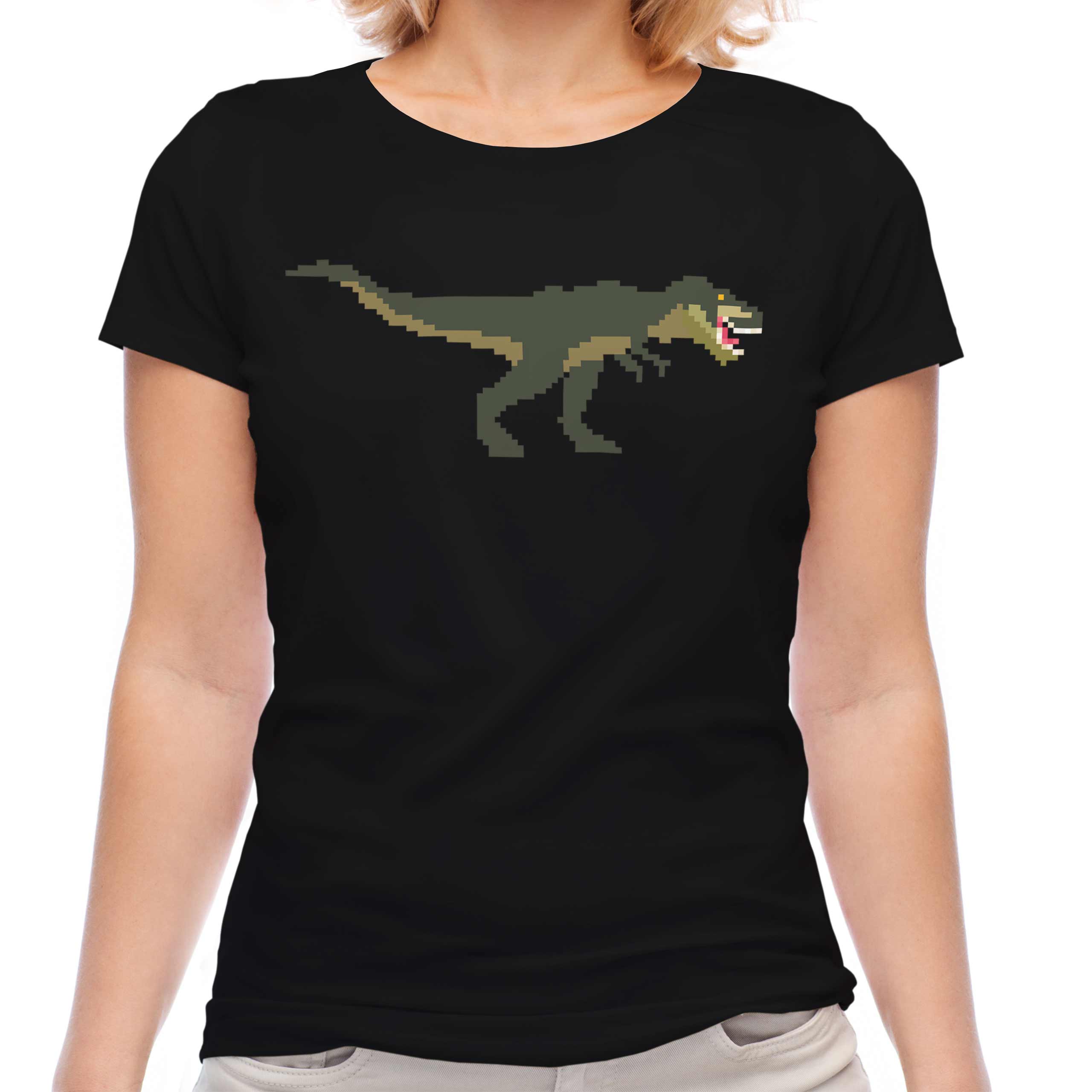16 BIT T REX LADIES T-SHIRT TEE TOP GIFT RETRO DINOSAUR - Picture 7 of 21