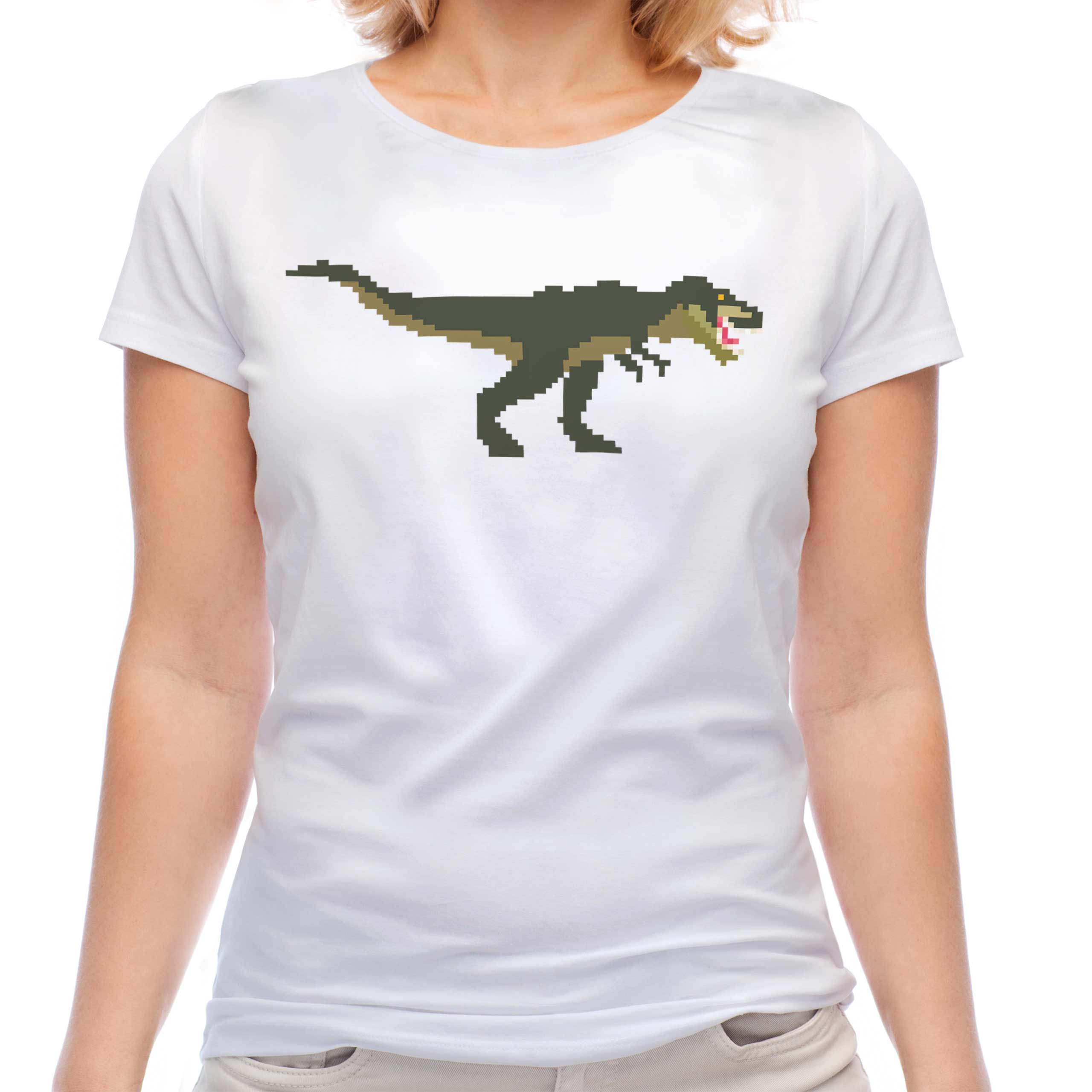 16 BIT T REX LADIES T-SHIRT TEE TOP GIFT RETRO DINOSAUR - Picture 2 of 21