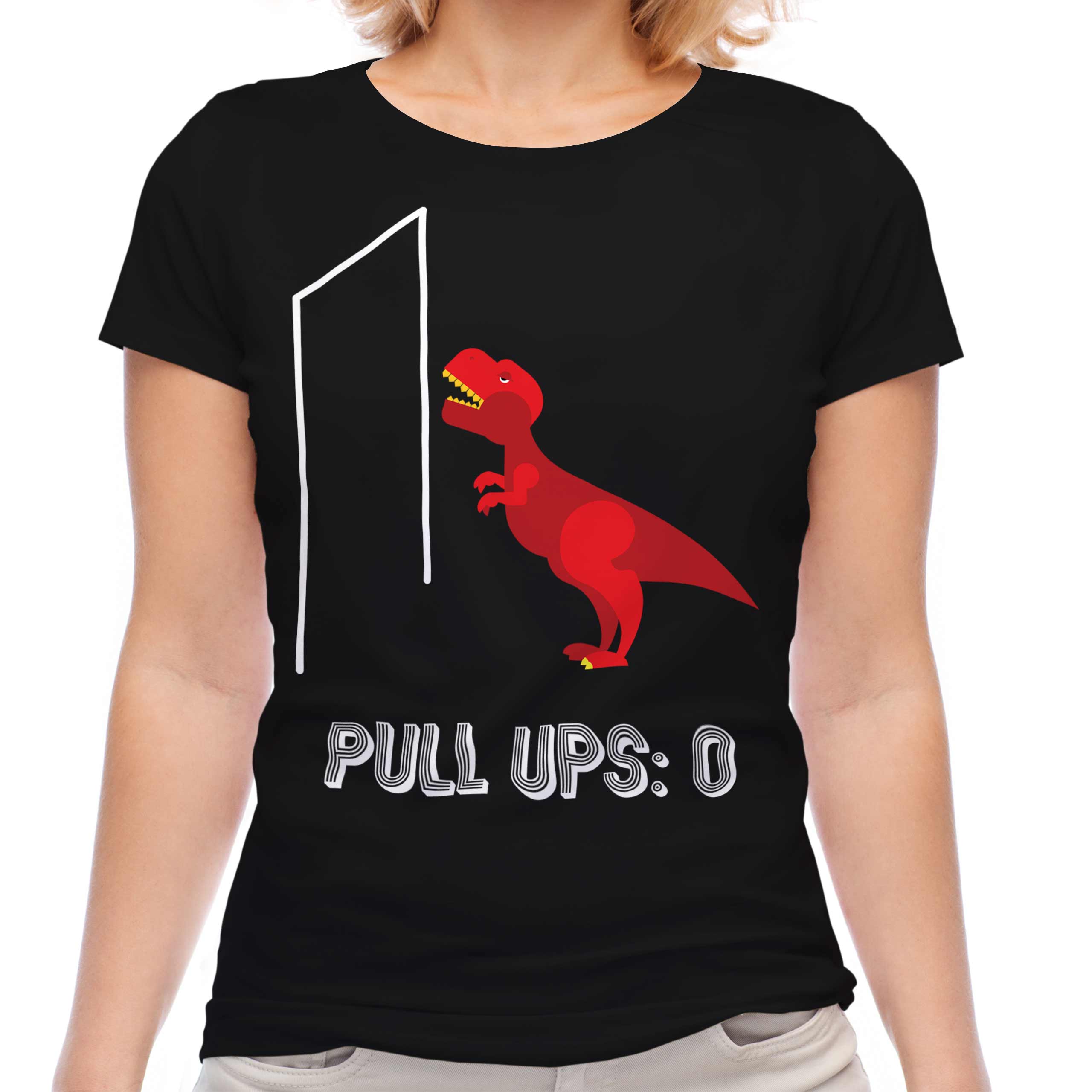 T-REX PULL UPS LADIES T-SHIRT TEE TOP GIFT FUNNY DINOSAUR - Picture 7 of 21