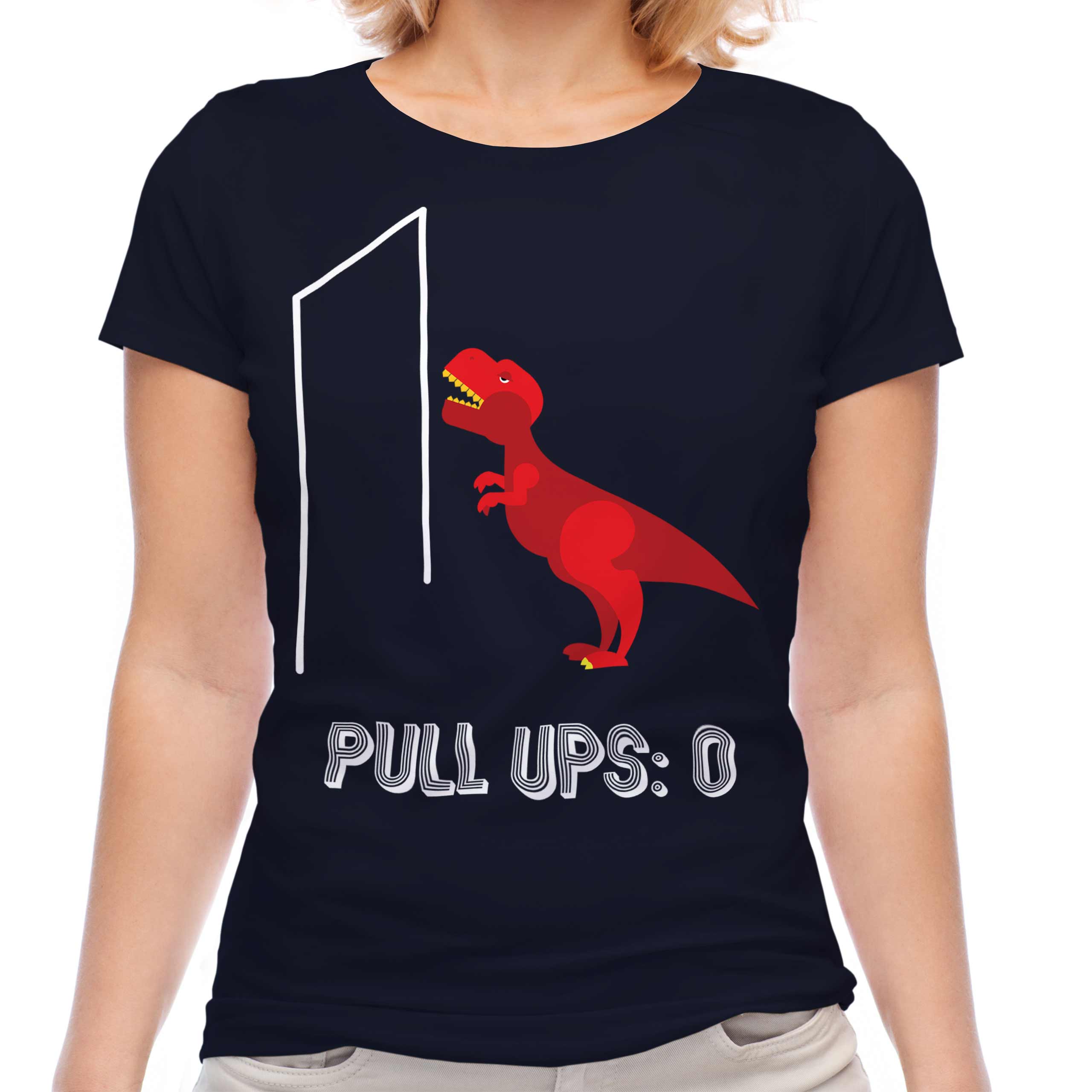 T-REX PULL UPS LADIES T-SHIRT TEE TOP GIFT FUNNY DINOSAUR - Picture 17 of 21