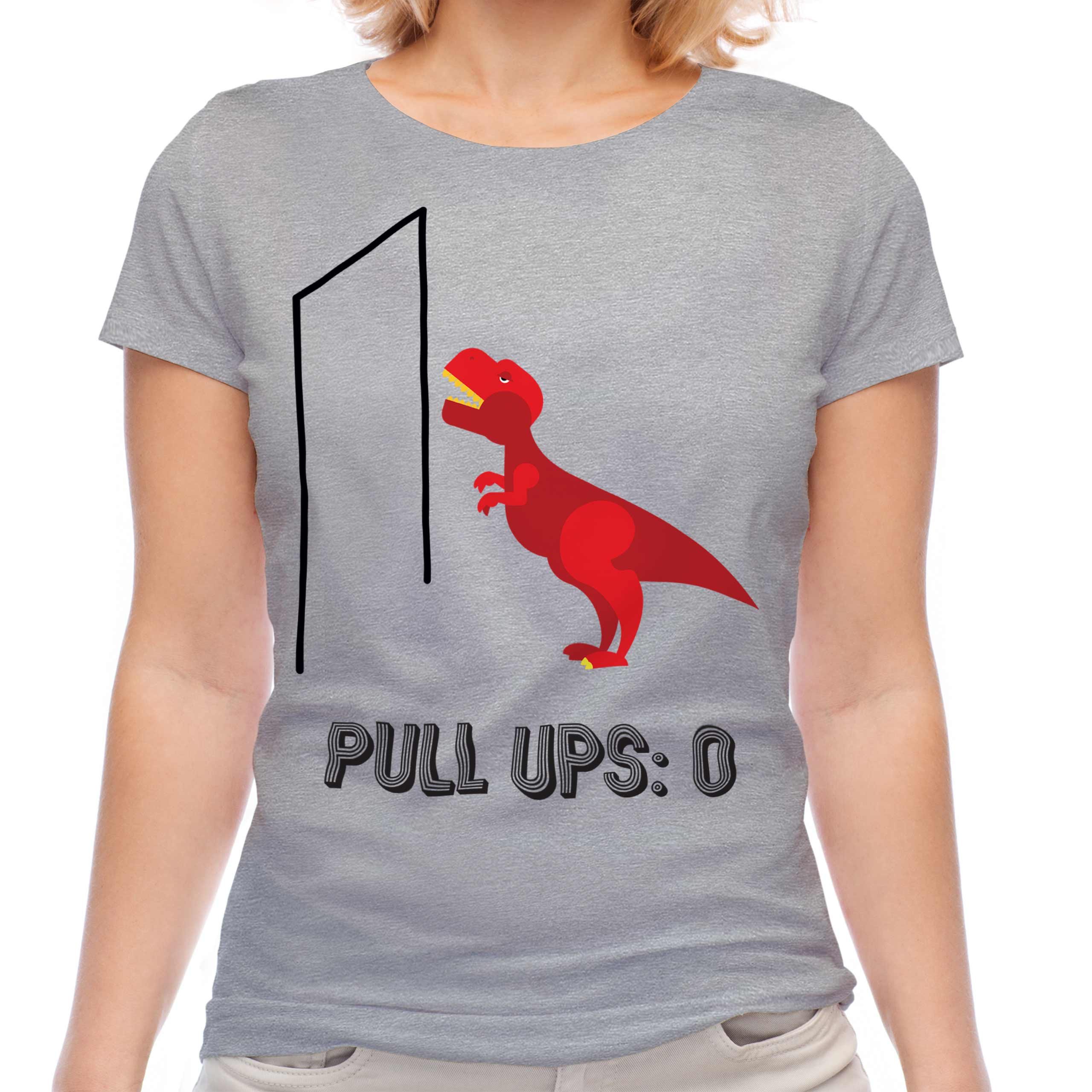 T-REX PULL UPS LADIES T-SHIRT TEE TOP GIFT FUNNY DINOSAUR - Picture 12 of 21