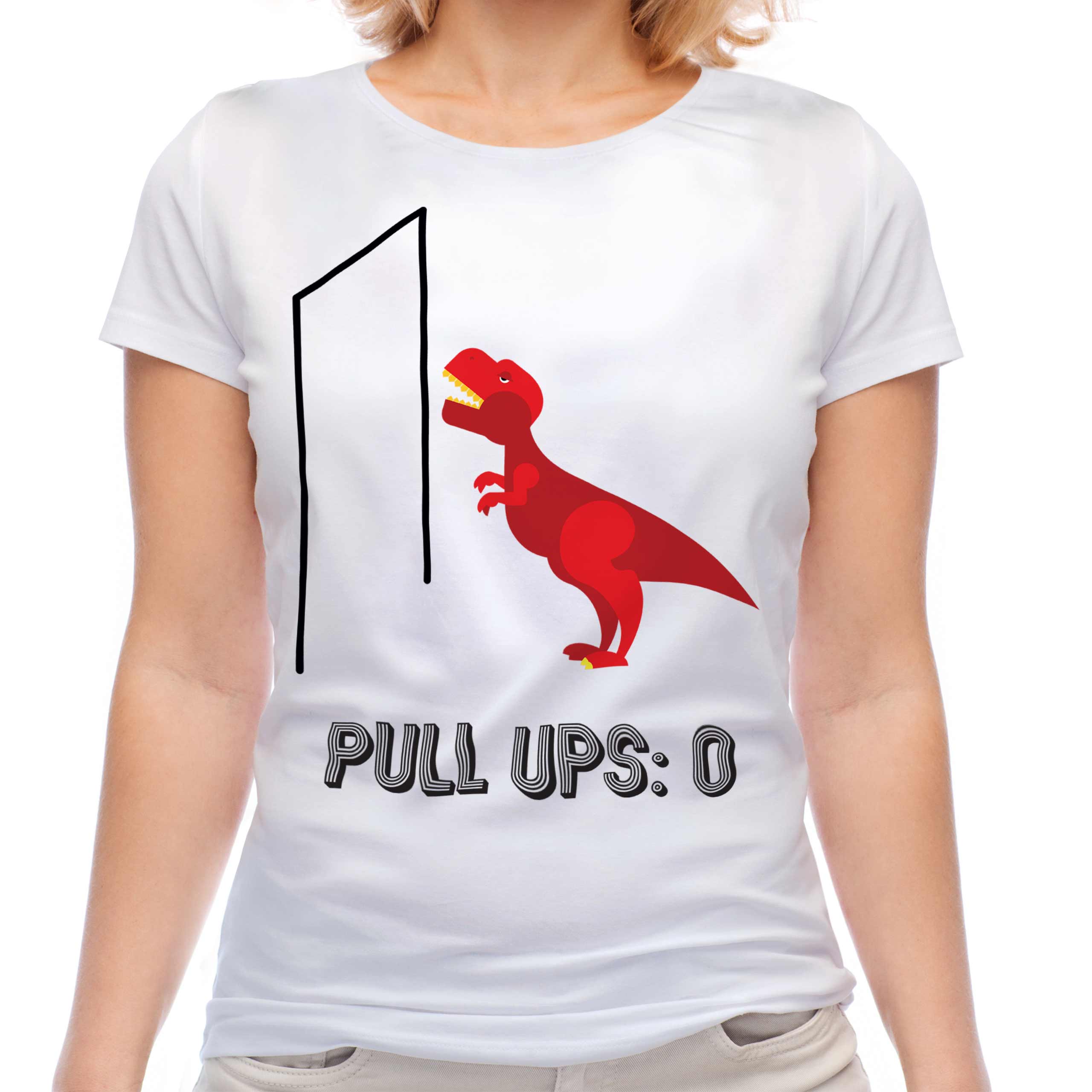 T-REX PULL UPS LADIES T-SHIRT TEE TOP GIFT FUNNY DINOSAUR - Picture 2 of 21