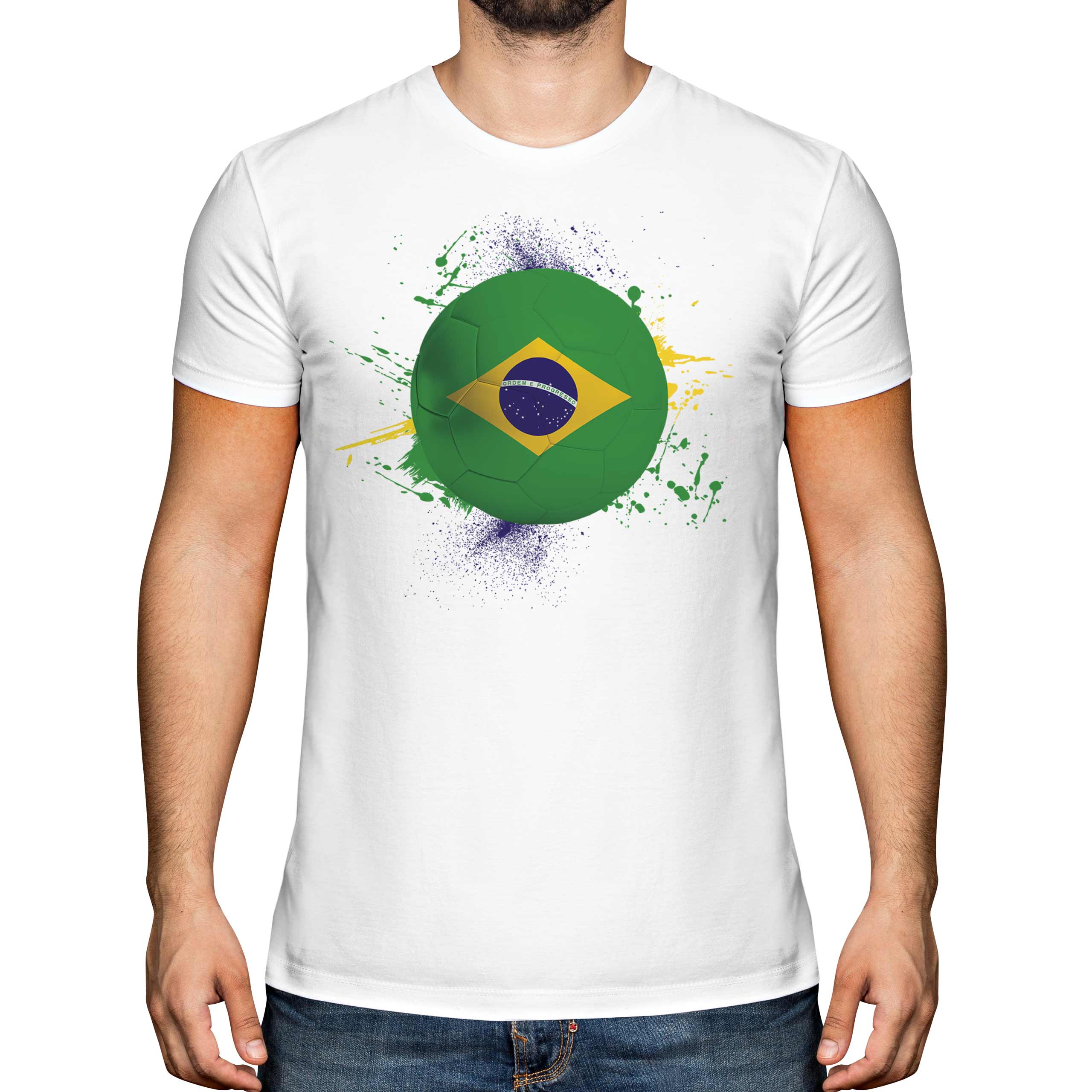 T-shirt Homme Coupe Du Monde Brésil Football - Neuf Avec étiquettes, Multicolore