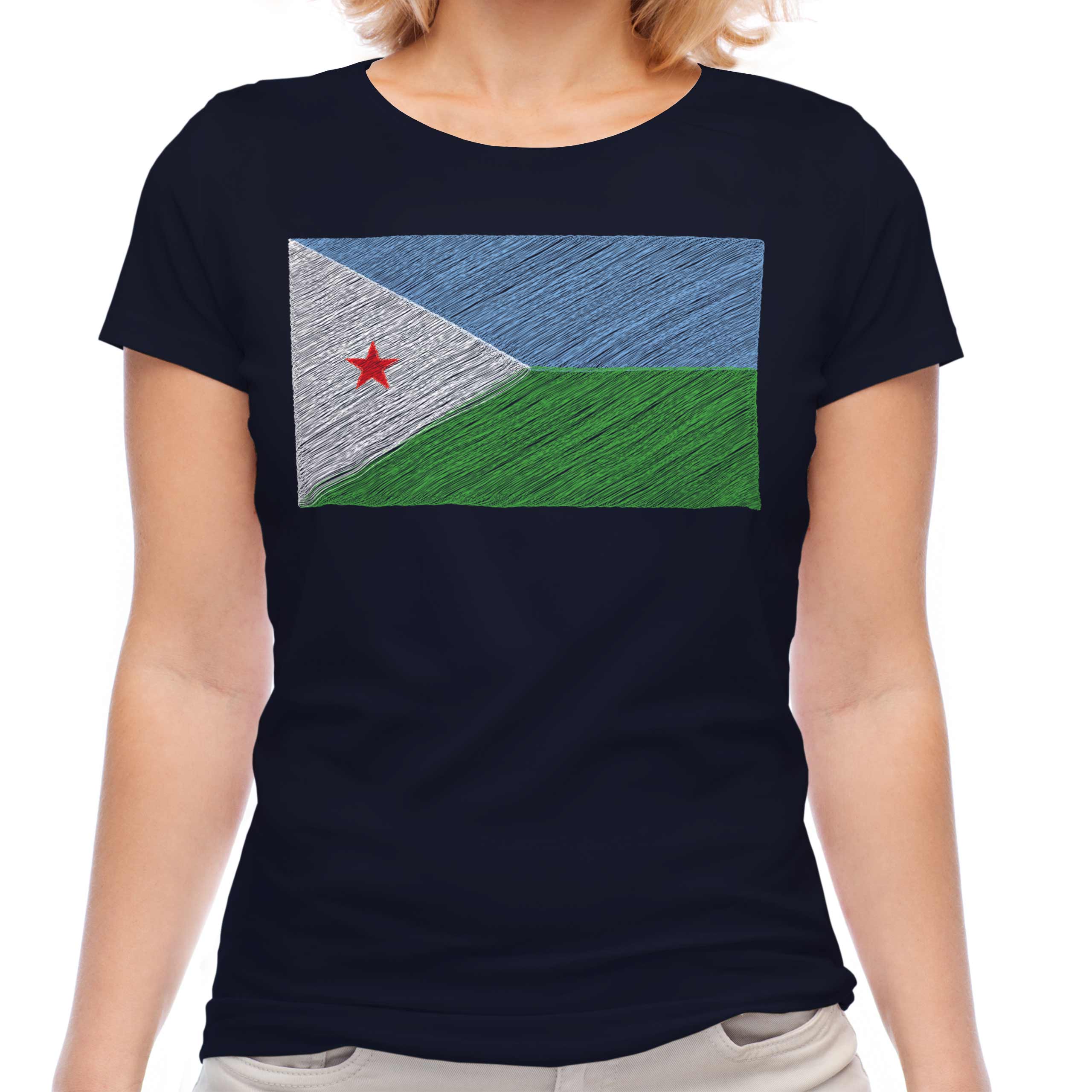 DJIBOUTI SCRIBBLE FLAG LADIES T-SHIRT TEE TOP GIFT J?B?T? DJIBOUTI