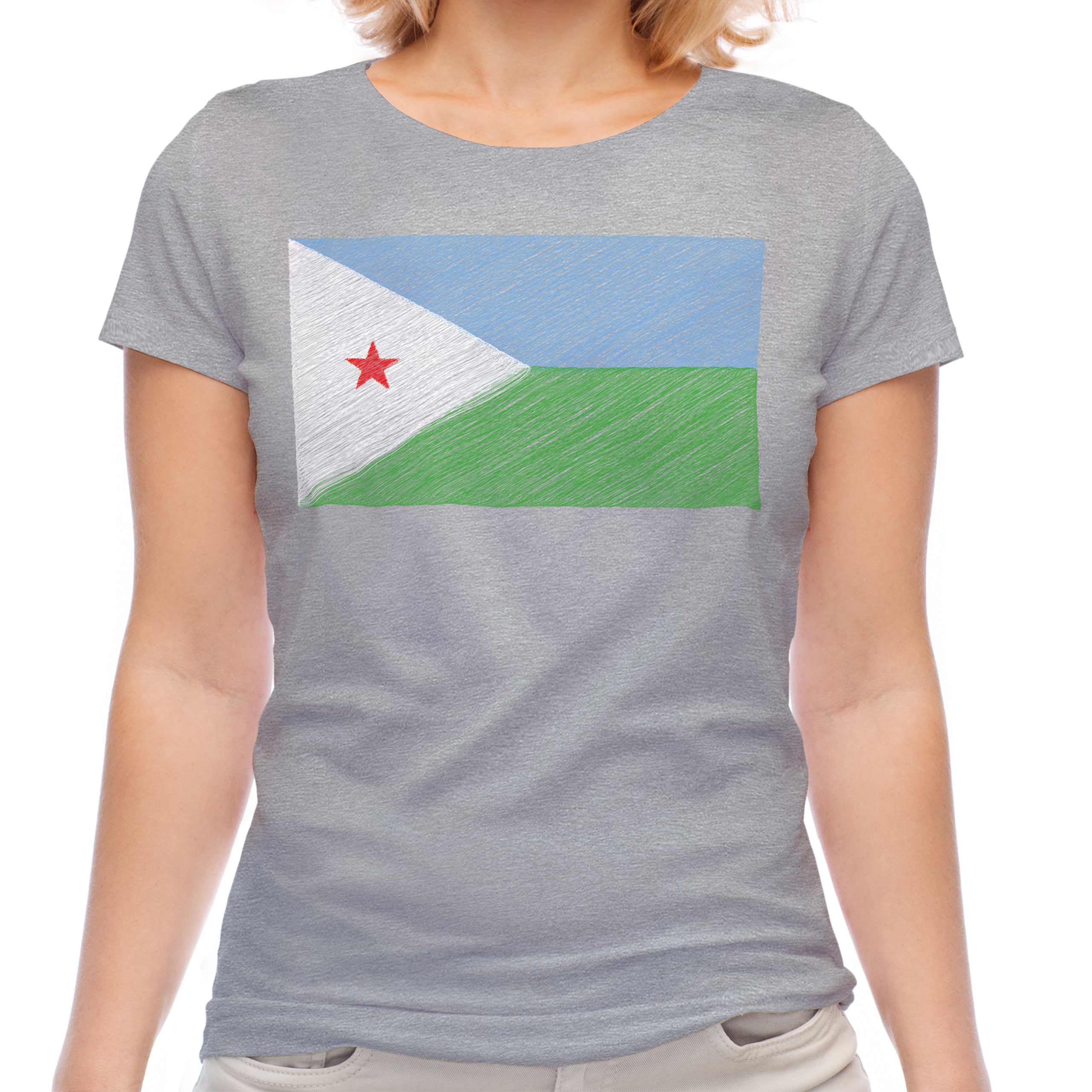 DJIBOUTI SCRIBBLE FLAG LADIES T-SHIRT TEE TOP GIFT J?B?T? DJIBOUTI