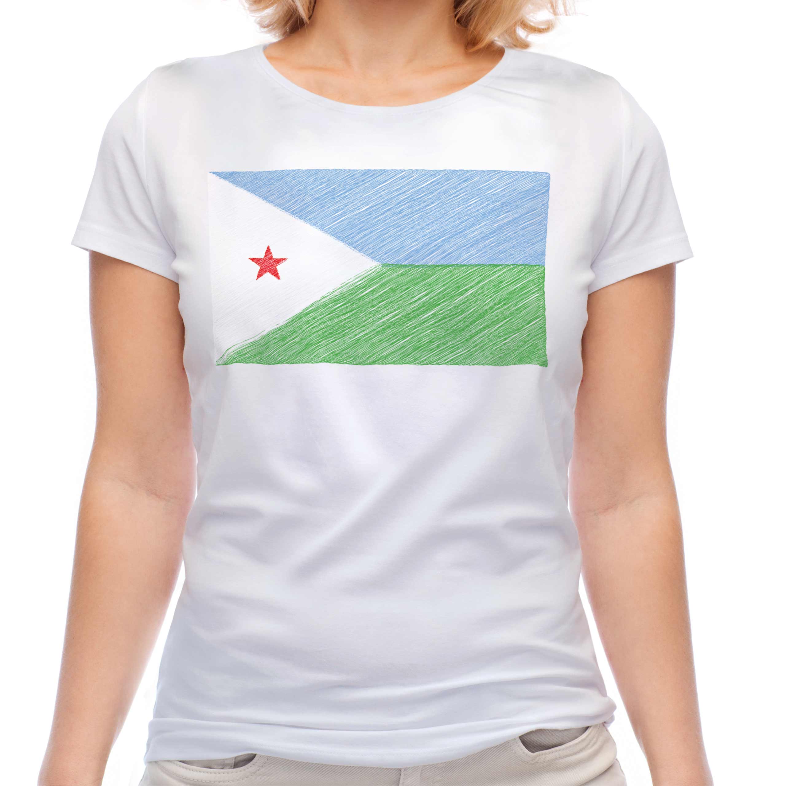 DJIBOUTI SCRIBBLE FLAG LADIES T-SHIRT TEE TOP GIFT J?B?T? DJIBOUTI