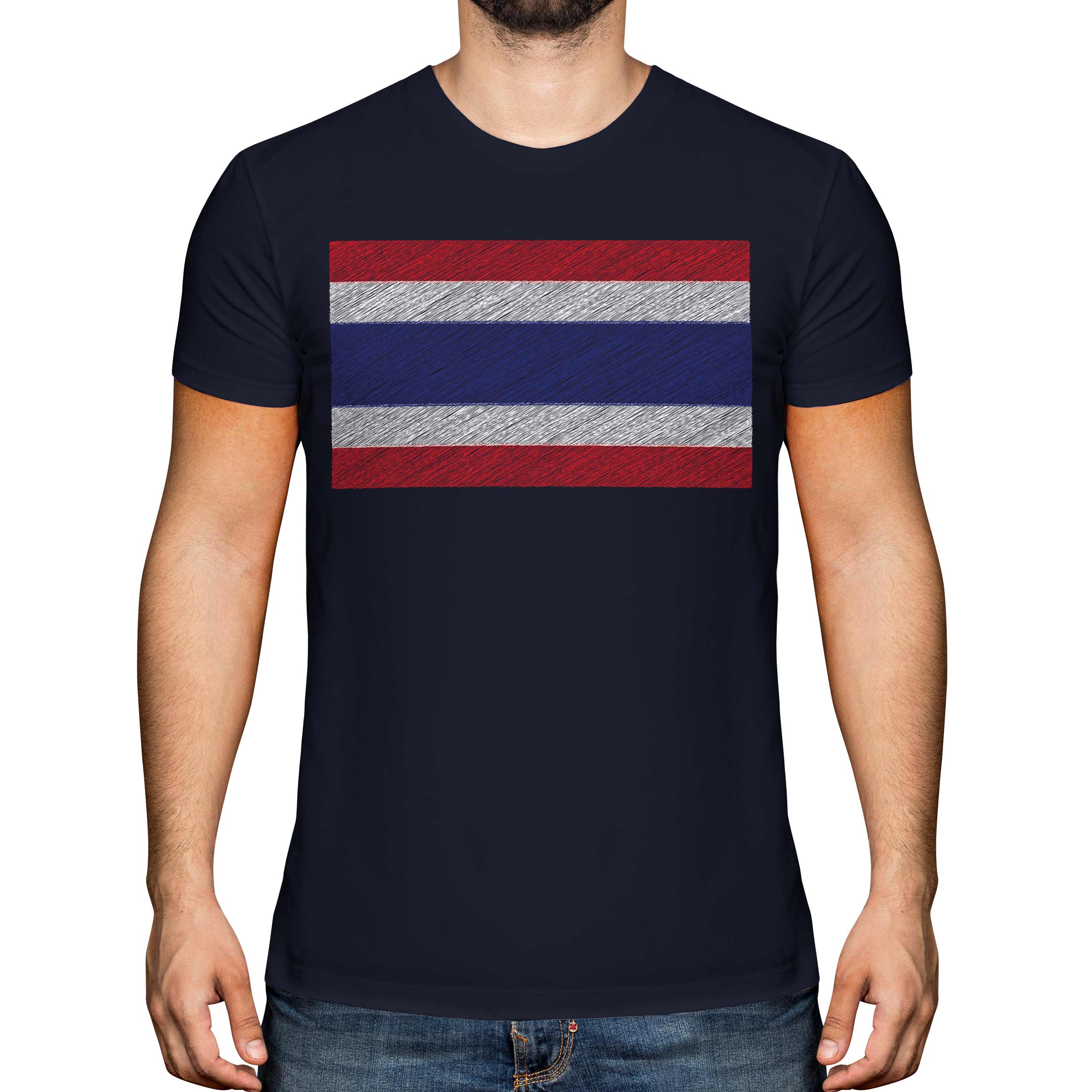 Thailand Gribouillage Drapeau Hommes T-Shirt Cadeau Mueang Thaï Prathet - Picture 17 of 21