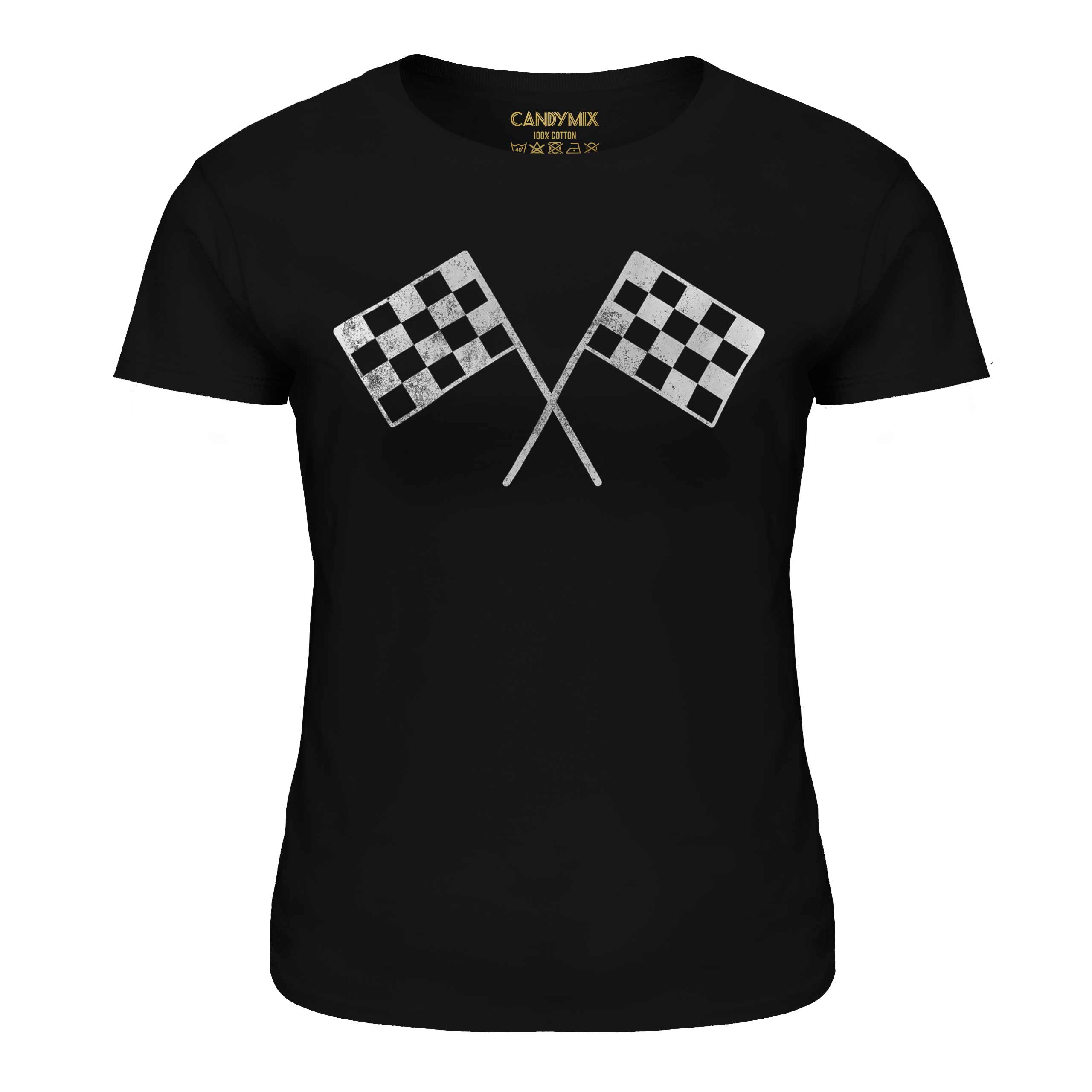 MOTOR RACING CHECQUERED FLAG DISTRESSED PRINT WOMENS T-SHIRT