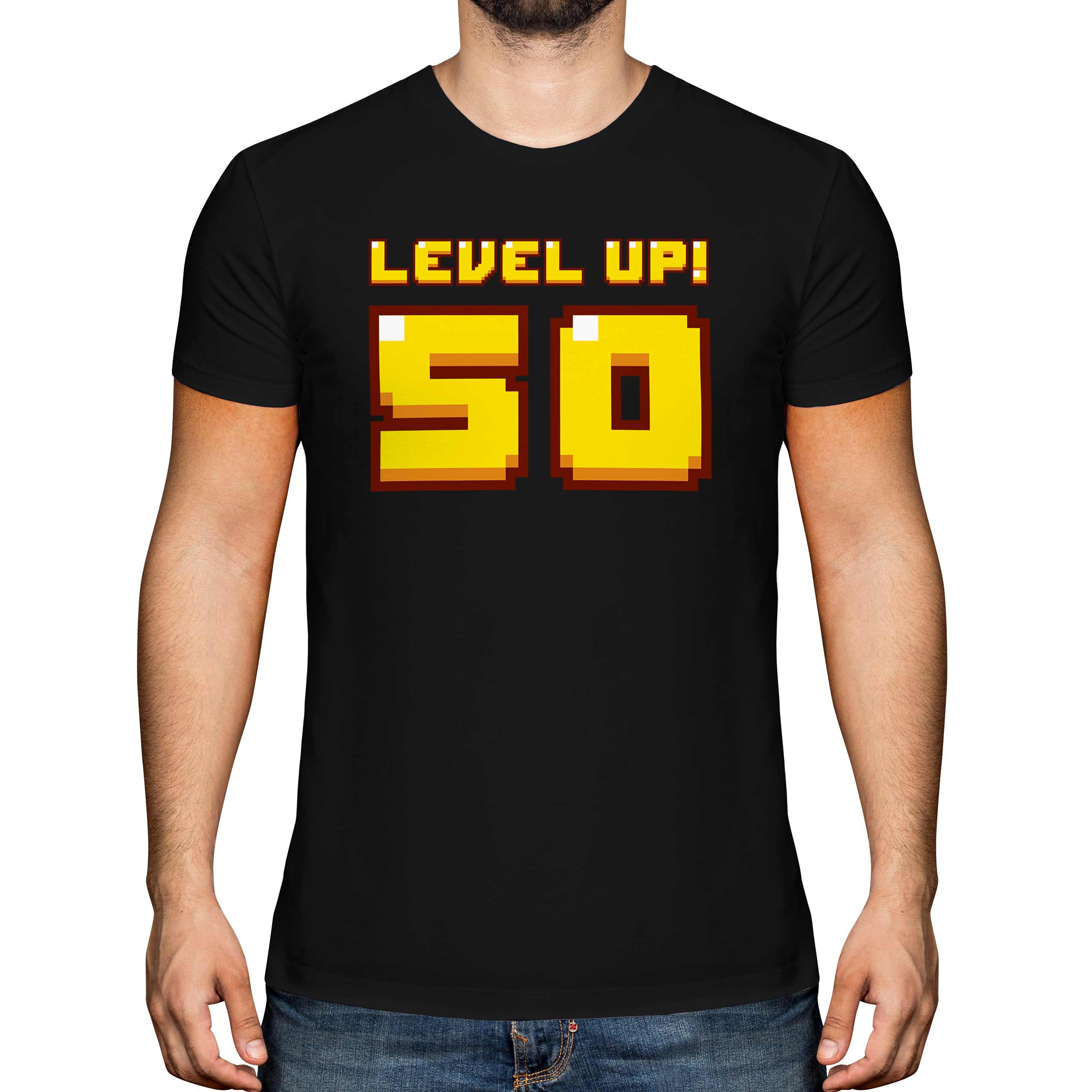 FUNNY 50TH BIRTHDAY GIFT FOR GAMERS MENS T-SHIRT TOP LEVEL UP 50