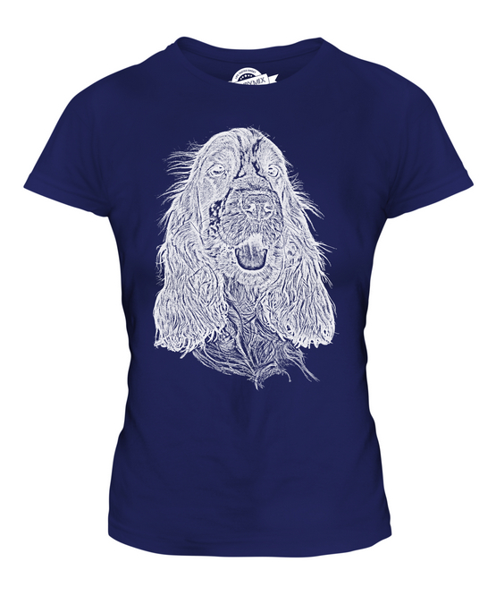 ENGLISH COCKER SPANIEL SKETCH LADIES PRINTED T-SHIRT TOP GREAT