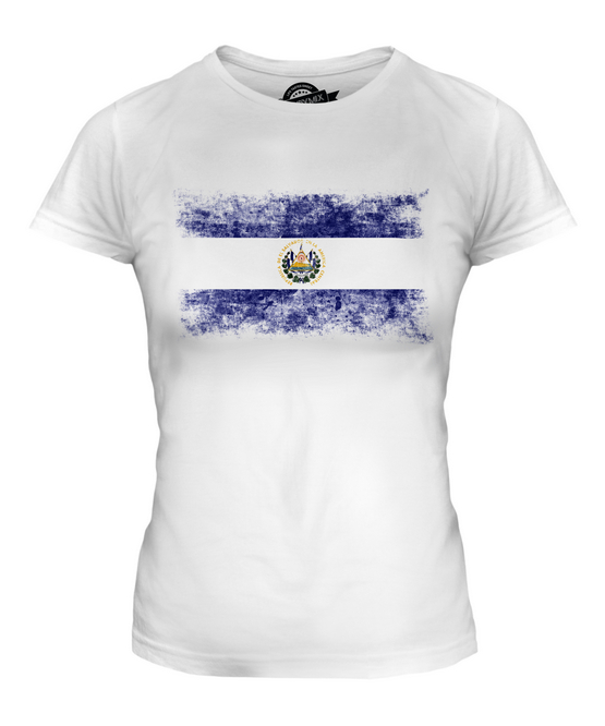 EL SALVADOR DISTRESSED FLAG LADIES T-SHIRT TOP SALVADORAN SHIRT FOOTBALL JERSEY